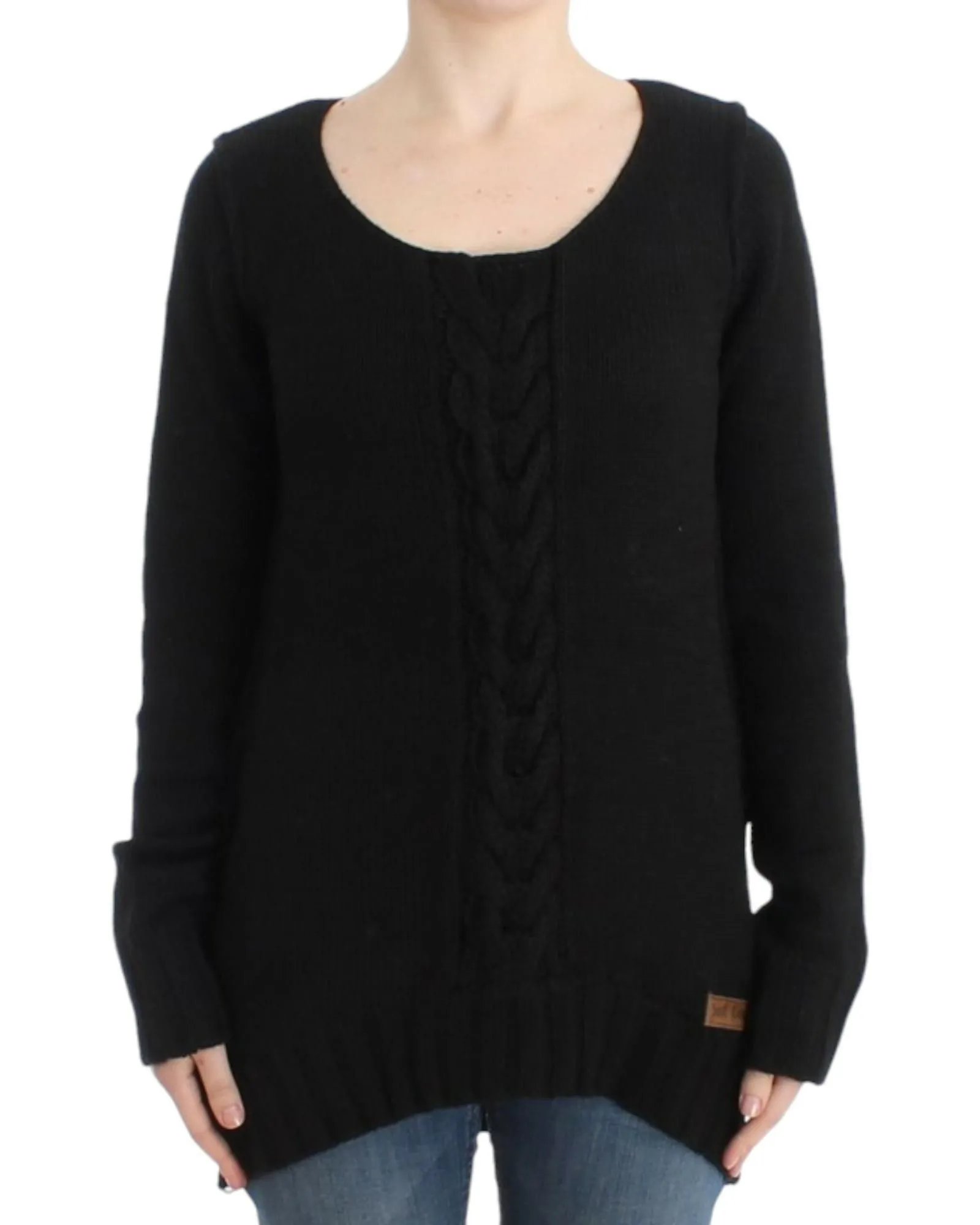 Cable Knit Pullover Sweater- Black