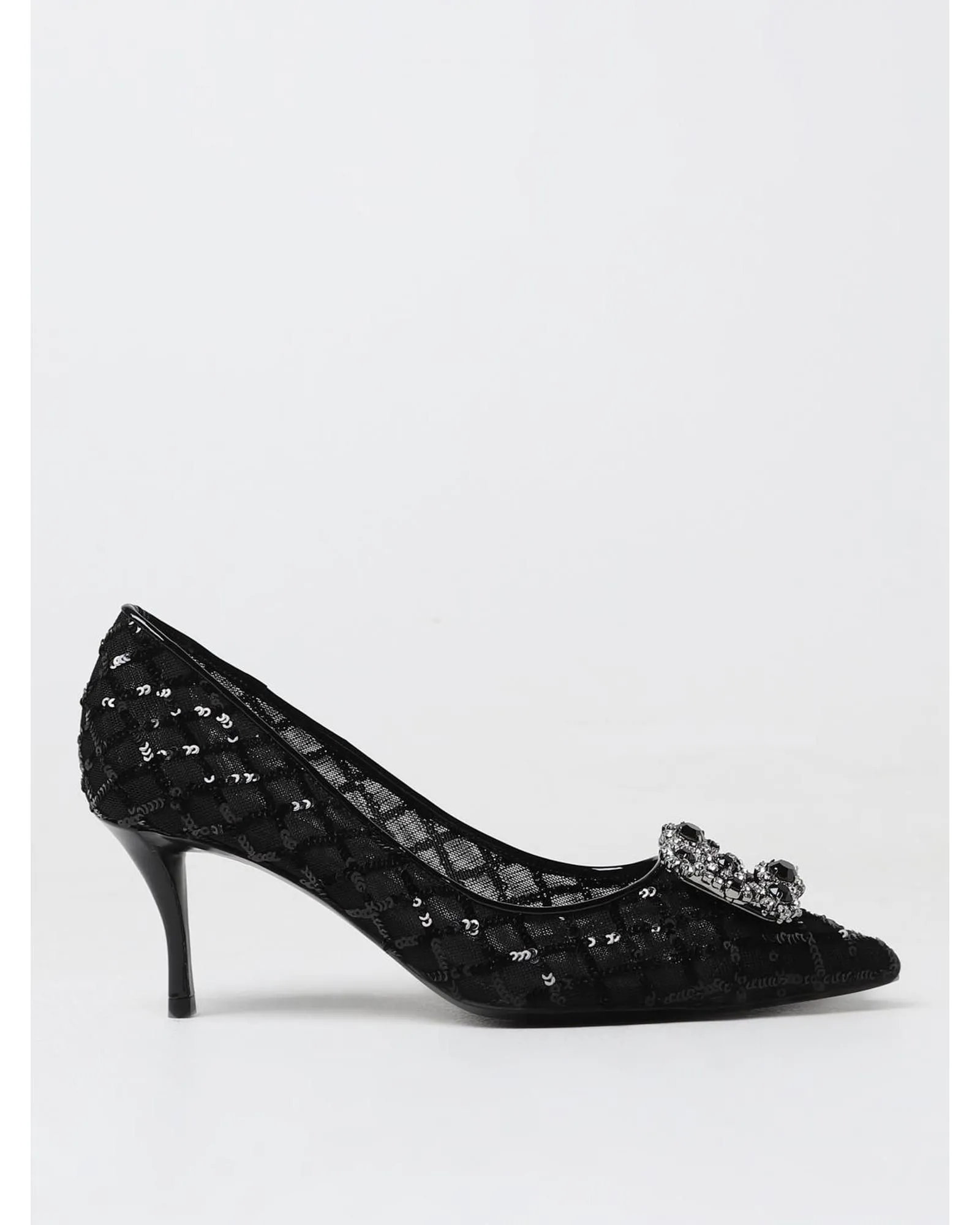Sequin Mesh Pumps Embellished Buckle- Black