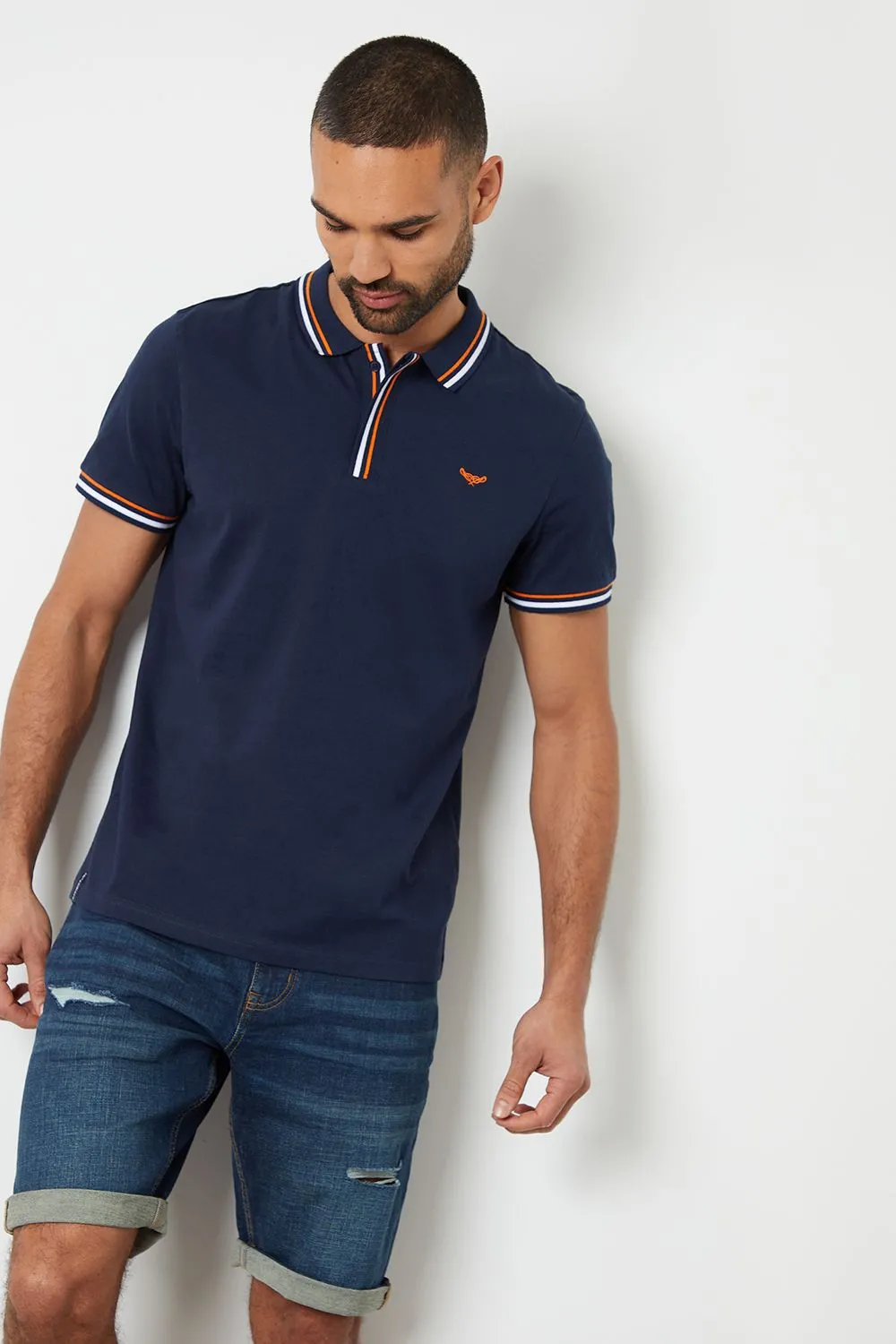 'Boswell' Contrast Tipping Cotton Jersey Polo Shirt