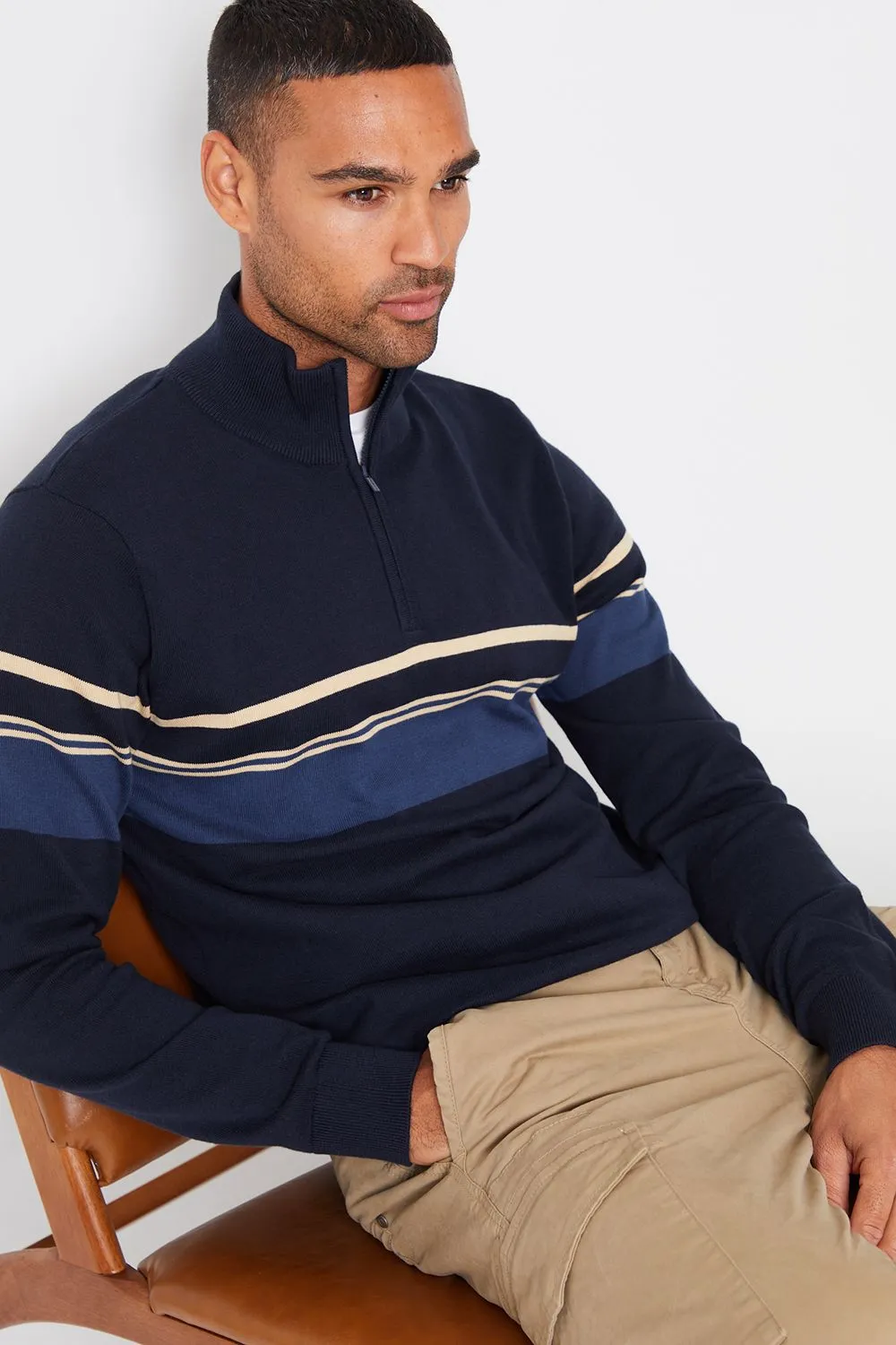 'Bradford' Colourblock Quarter Zip Knitted Jumper
