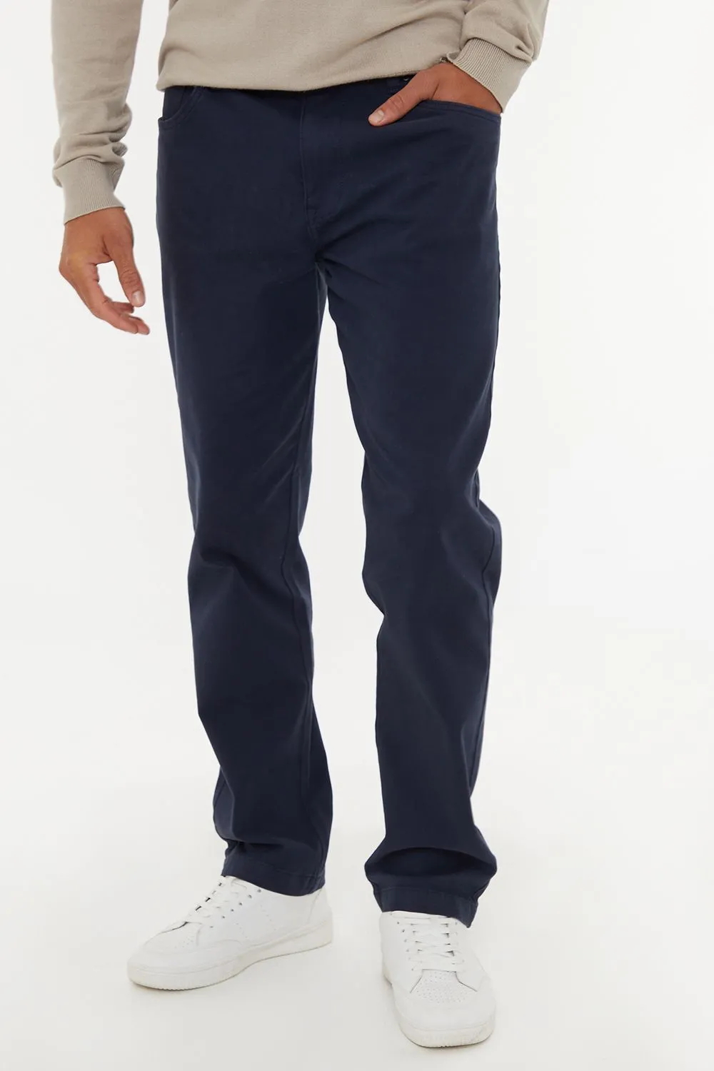 'Wyesdale' Straight Leg Cotton Canvas Trousers With Stretch