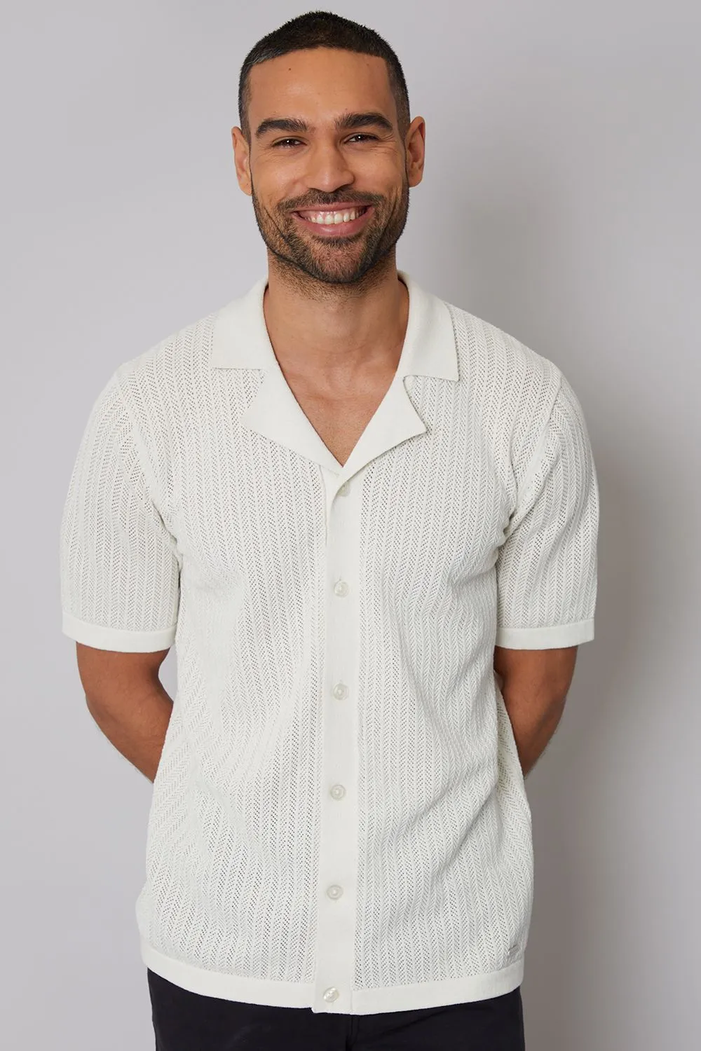 Textured Revere Collar Knitted Shirt