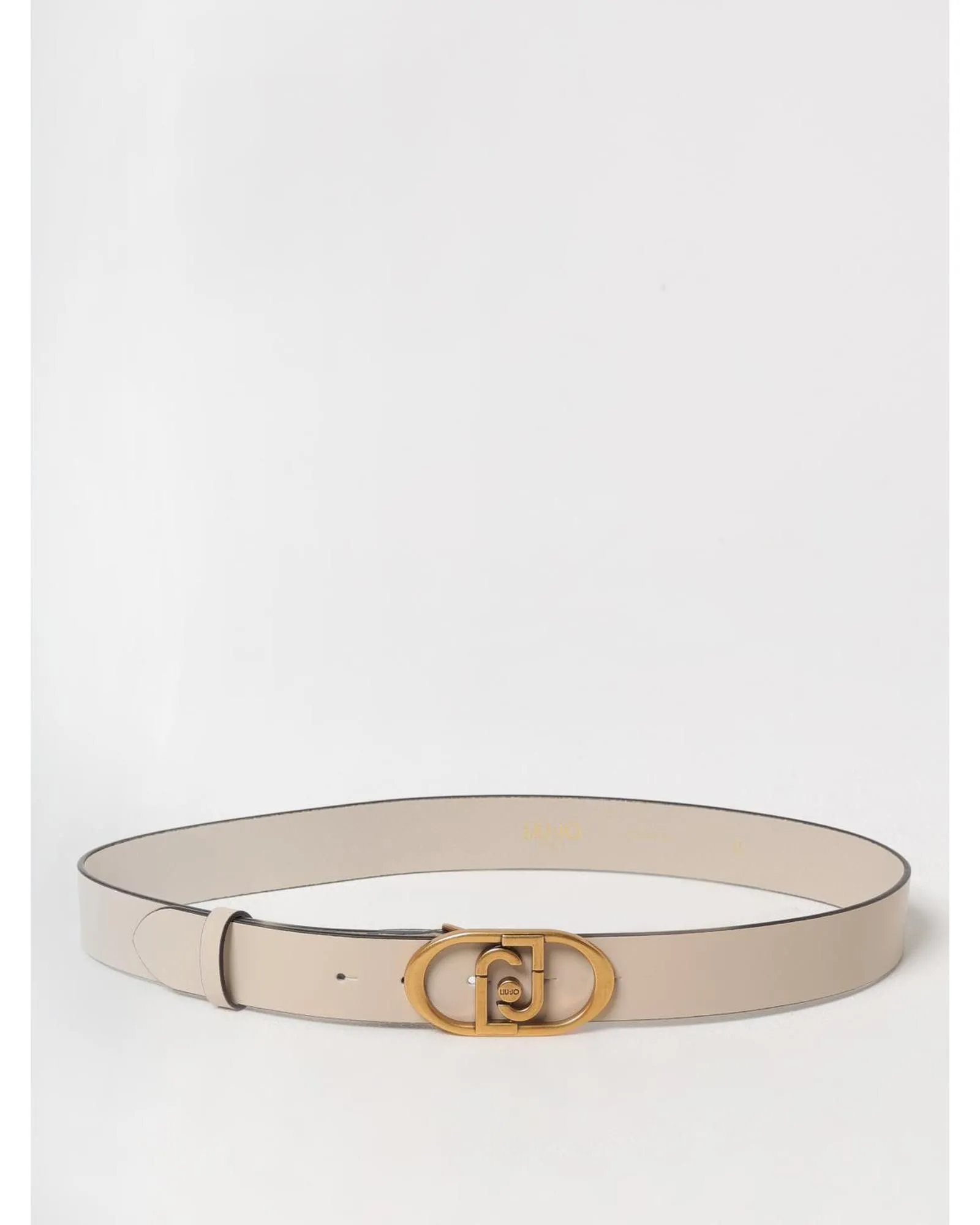 Leather Belt with Oval Logo Buckle Wo - Cream