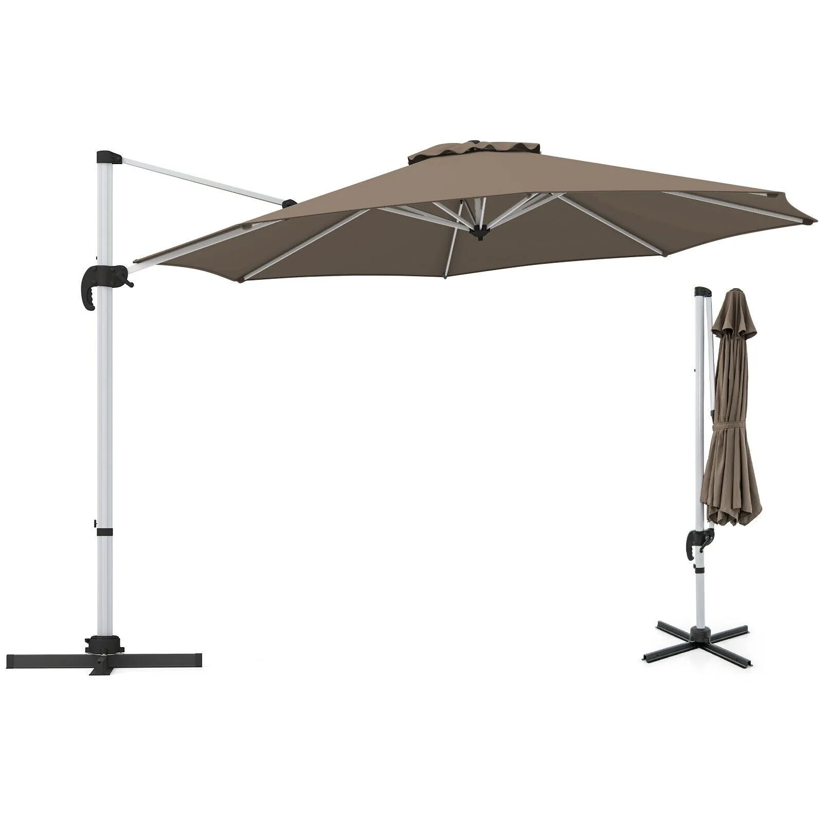 325 cm Patio Umbrella Round Cantilever Umbrella With 360° Rotation