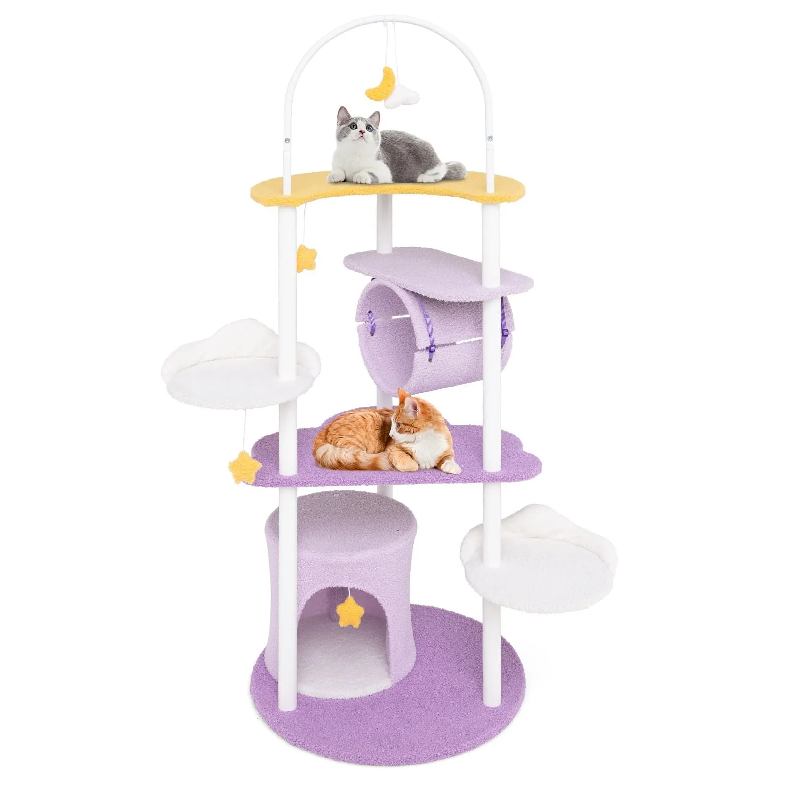 Multi-level Cute Cat Tree 158CM Large Cat Tower w/ Metal Frame