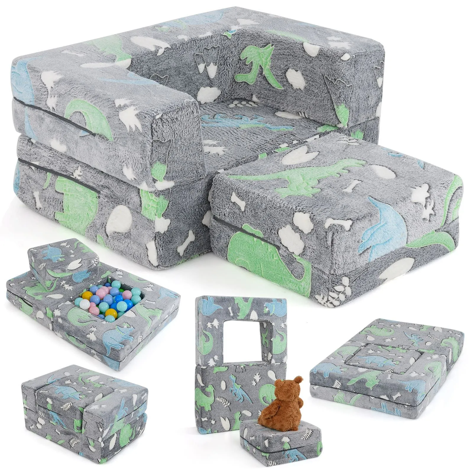 Toddler Play Couch Modular Baby Couch With Cushion-Dinosaur