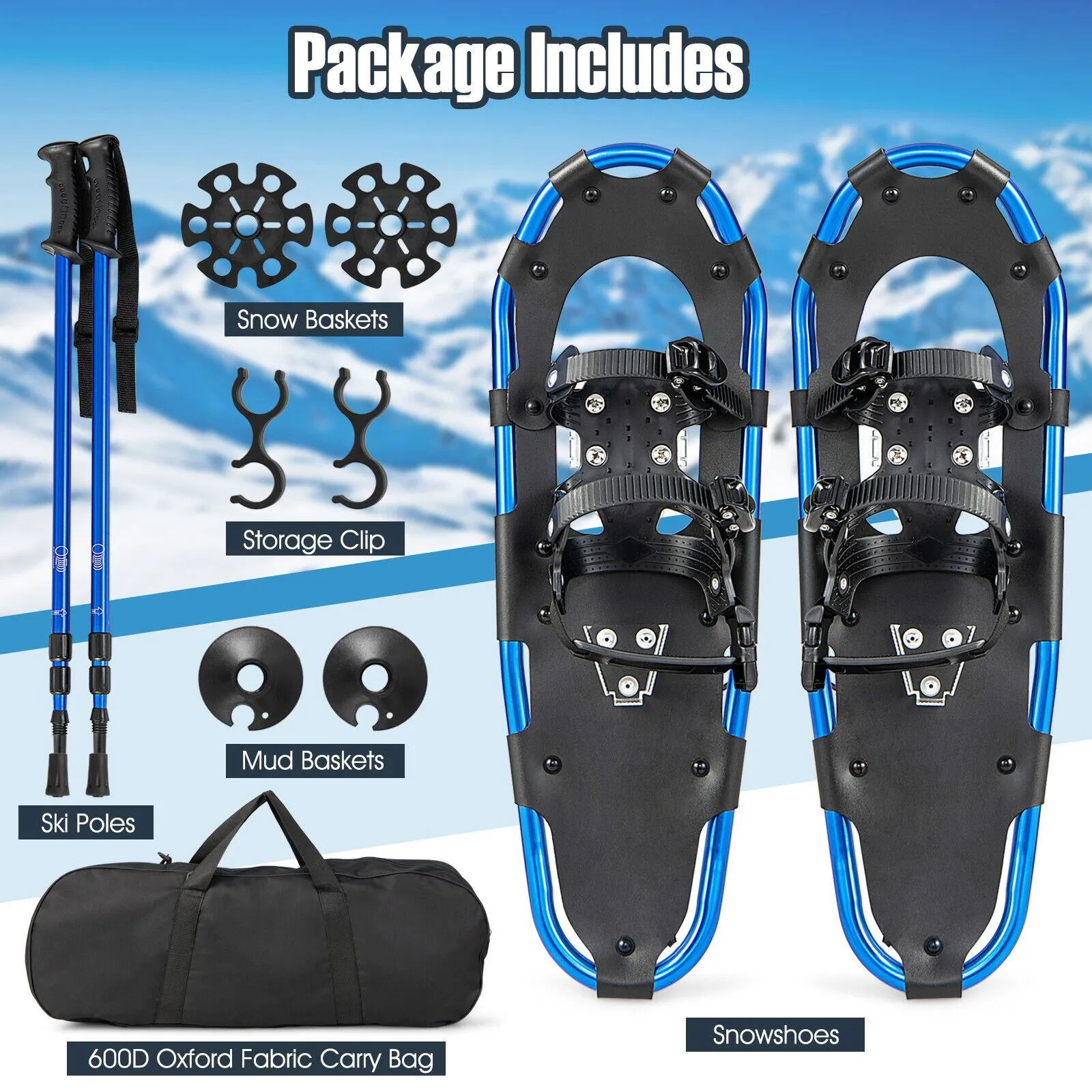 25"Aluminum Snow Shoes Lightweight Terrain Snowshoes With Carry Bag