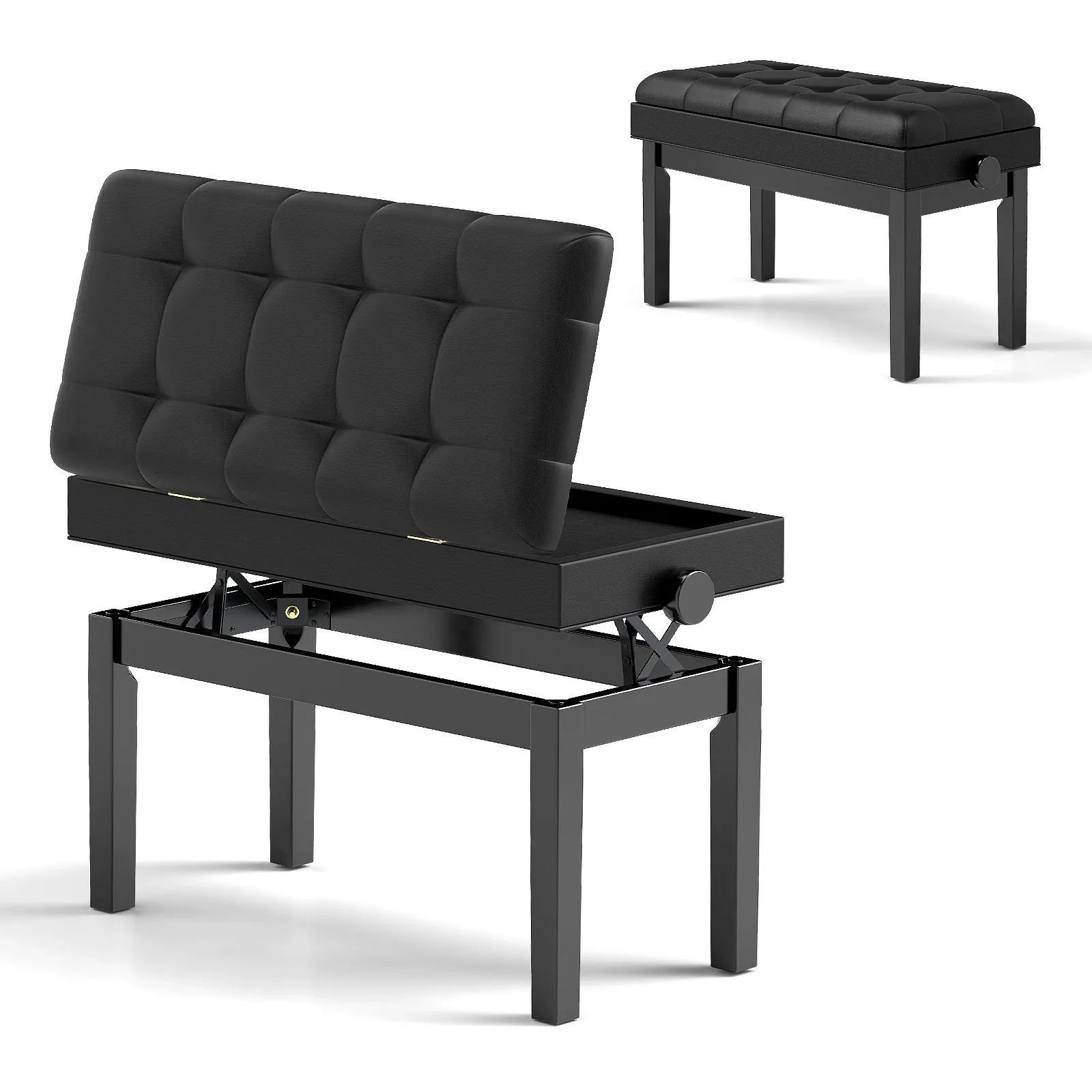 Duet Piano Bench with Storage Adjustable Padded Piano Stool Black