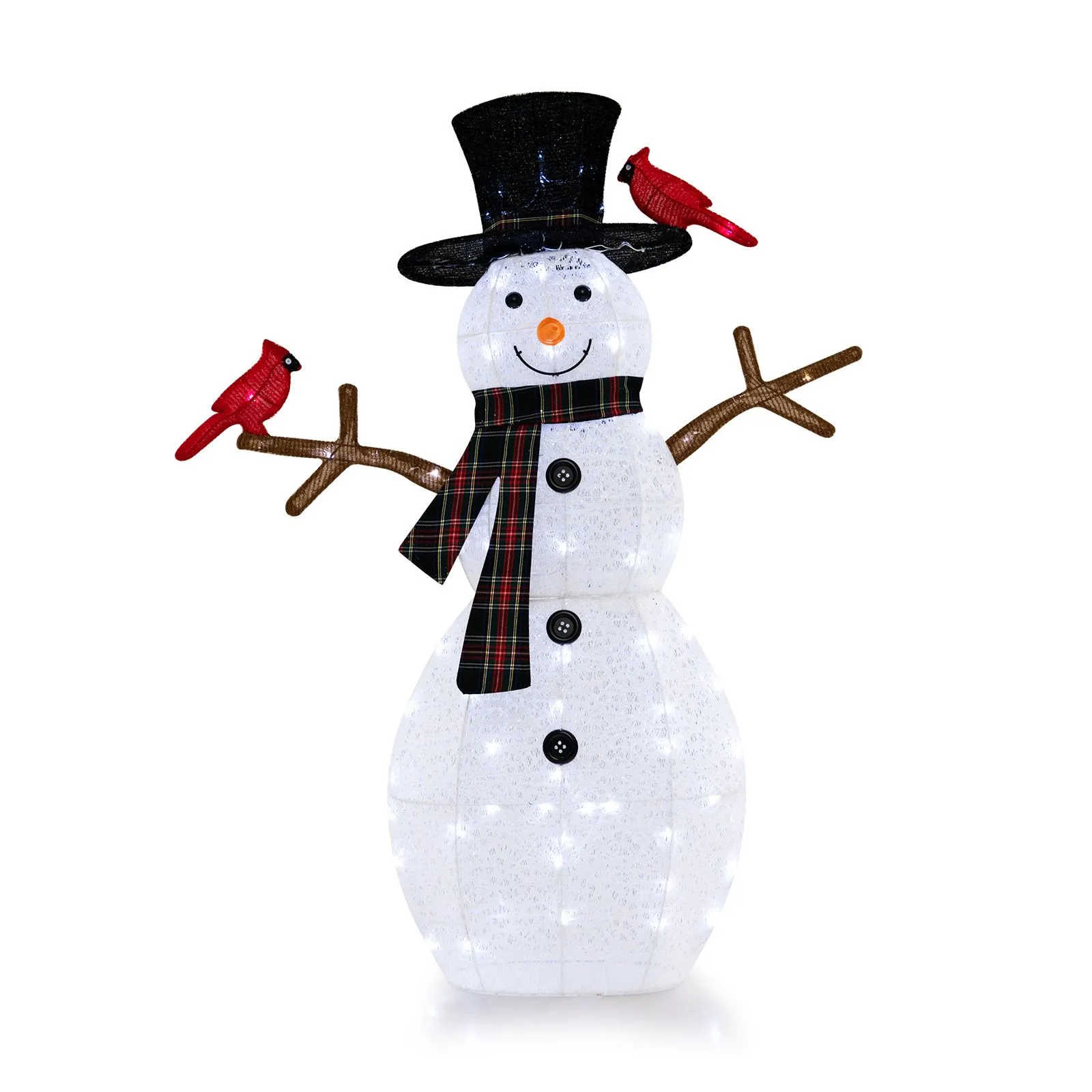 127 CM Pre-Lit Snowman & Redbirds With 70 LED Lights Christmas Decor