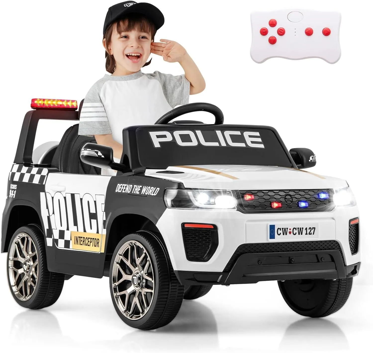 Ride on Police Car 12V Electric Toy Car With Lights Music & Remote