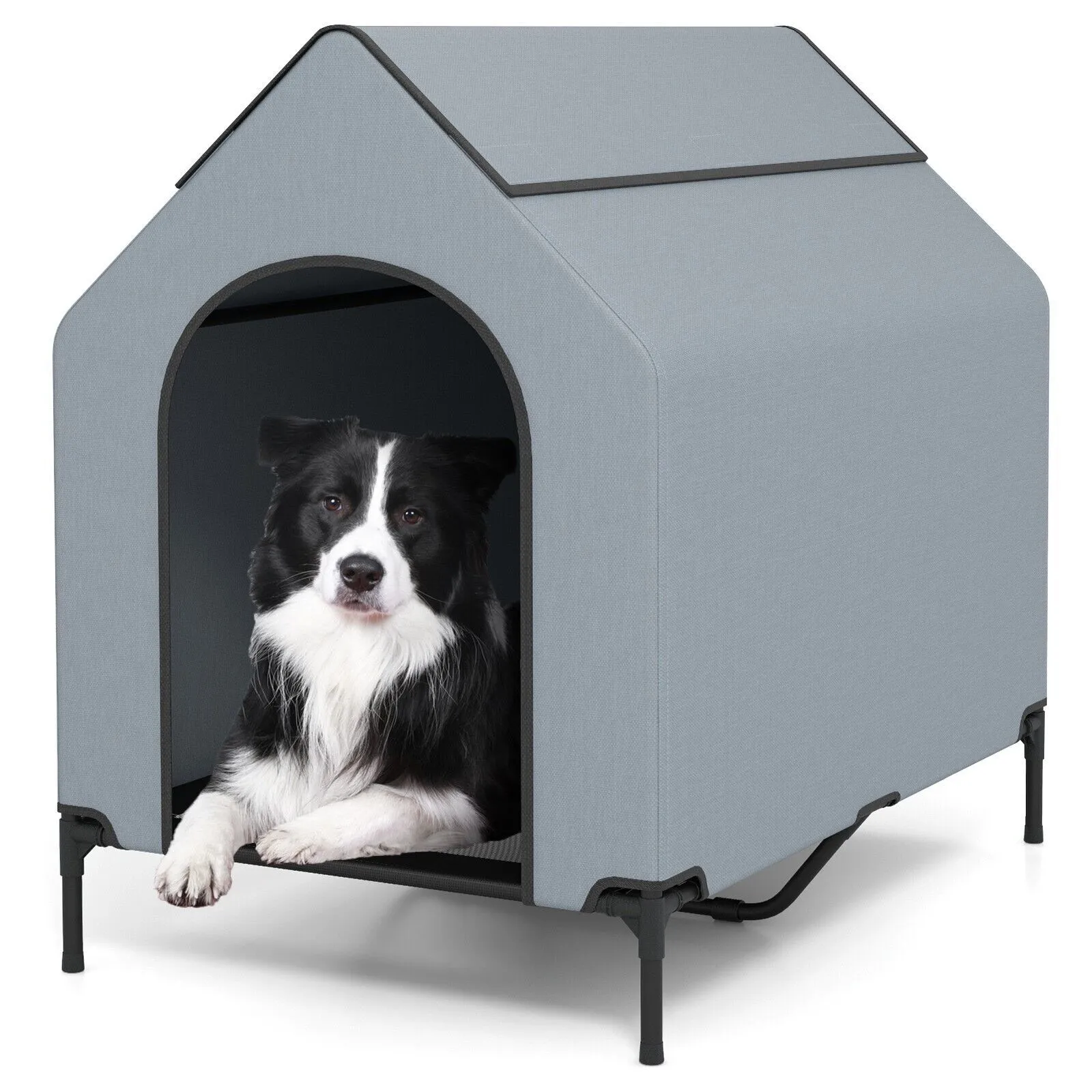 110cm Elevated Dog House Pet House With Mesh Dog Bed & Removable Cover