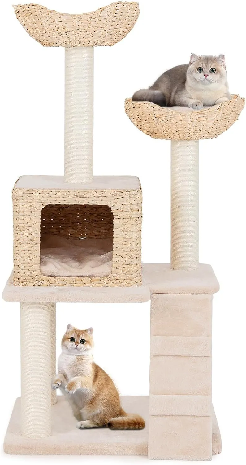 Cat Tree 4-Layer Cat Tower With Sisal Scratching Post Perch & Condo