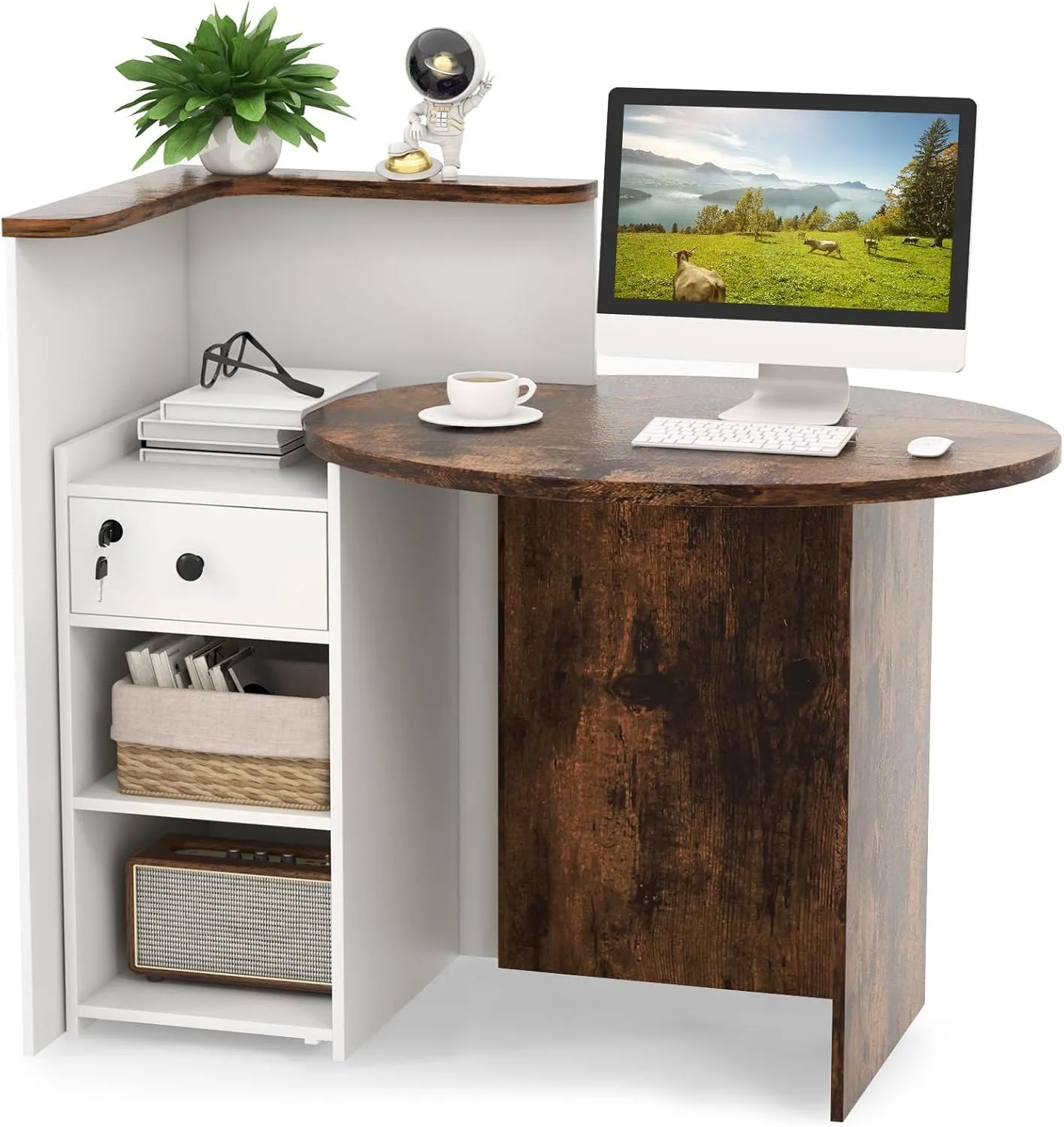 Counter Desk Reception Desk With Lockable Drawer & Adjustable Shelf