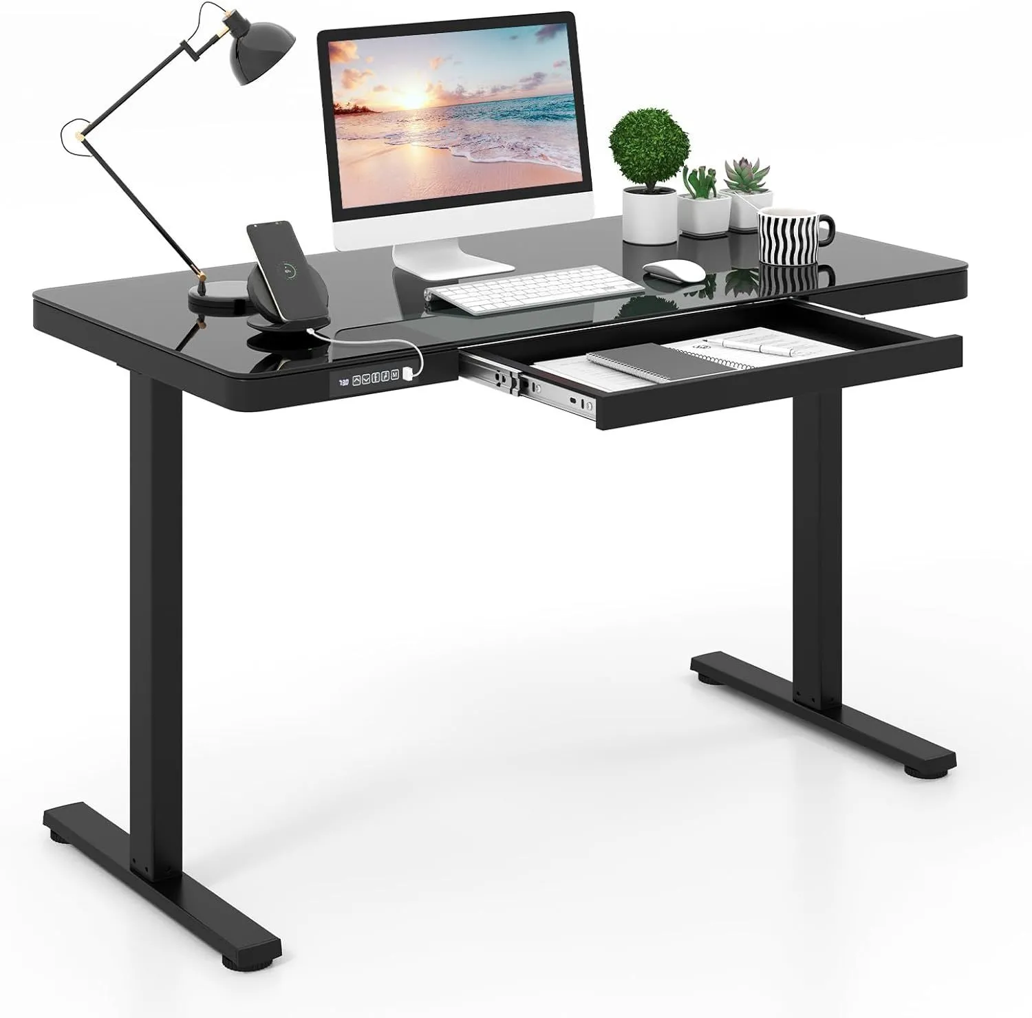 Electric Standing Desk Height Adjustable Stand Up Table With Glass Top