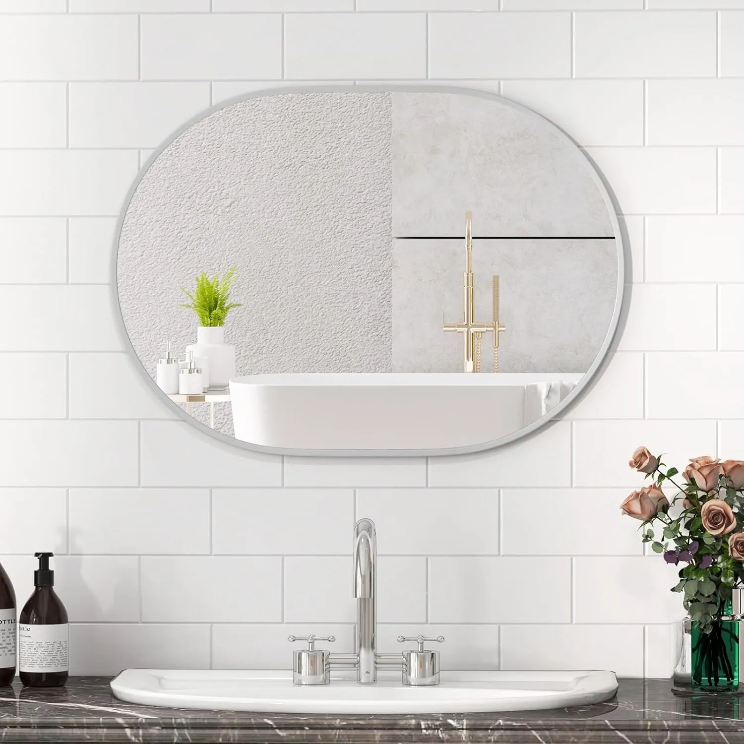 Oval Bathroom Mirror 70 CM x 50 CM Wall Vanity Mirror With Frame Black