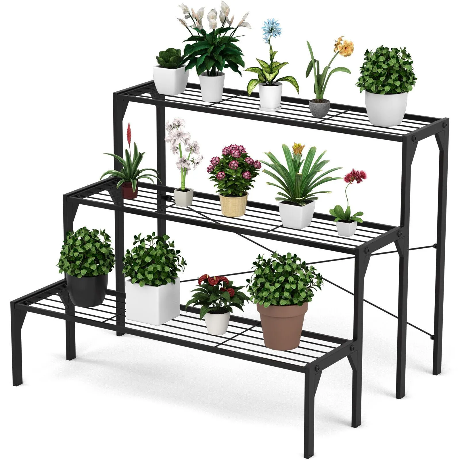 3-Tier Plant Stand Flower Pot Rack Ladder Steel Display Organizer