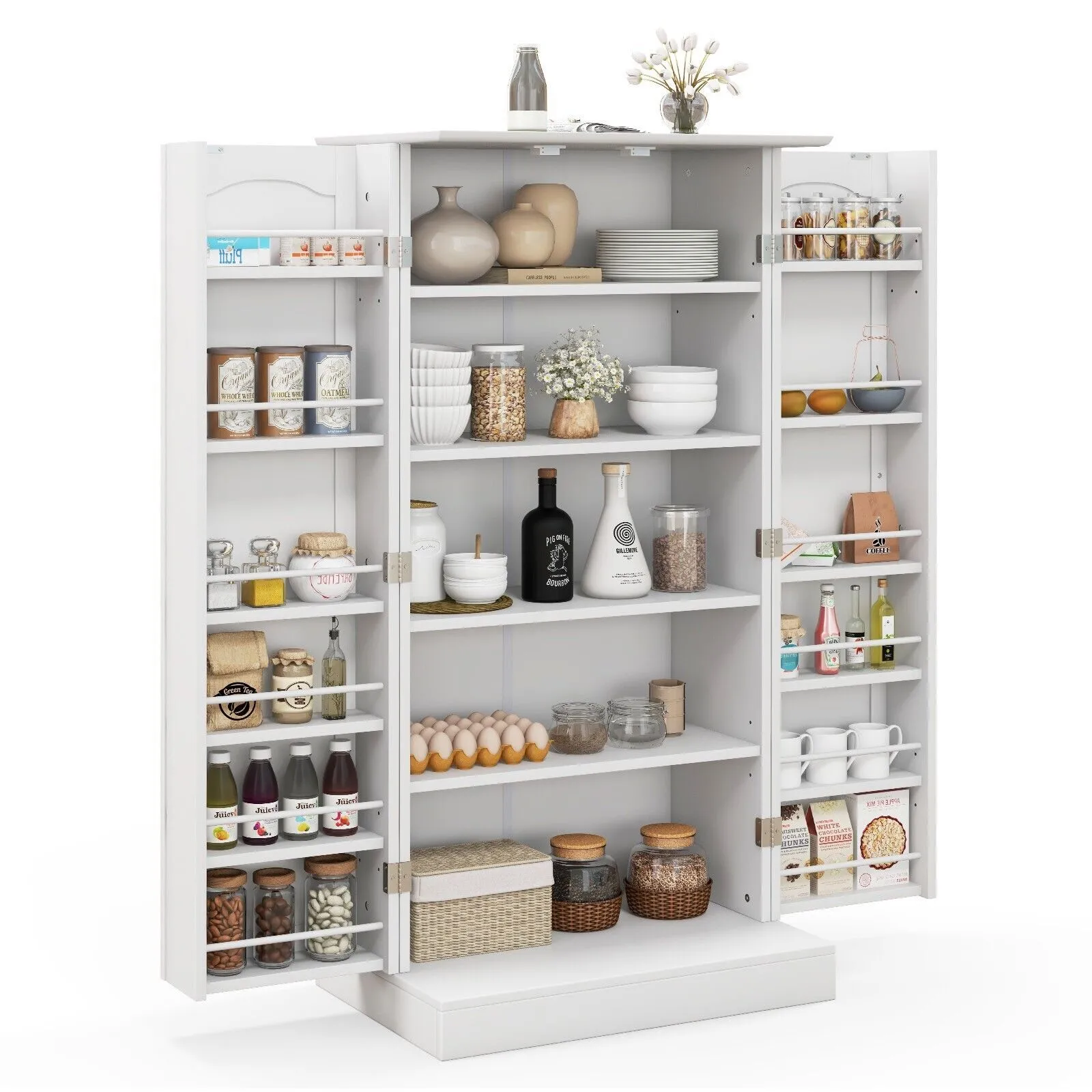 kitchen Pantry Cabinet Food Cabinet With Adjustable Shelves & 2 Doors