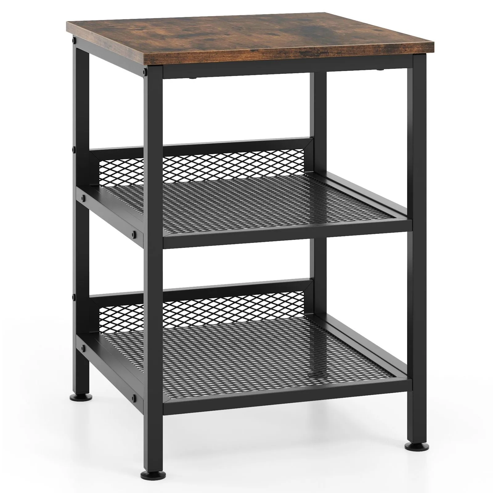 3-Tier End Table Accent Side Table Nightstand With 2 Metal Mesh Shelf