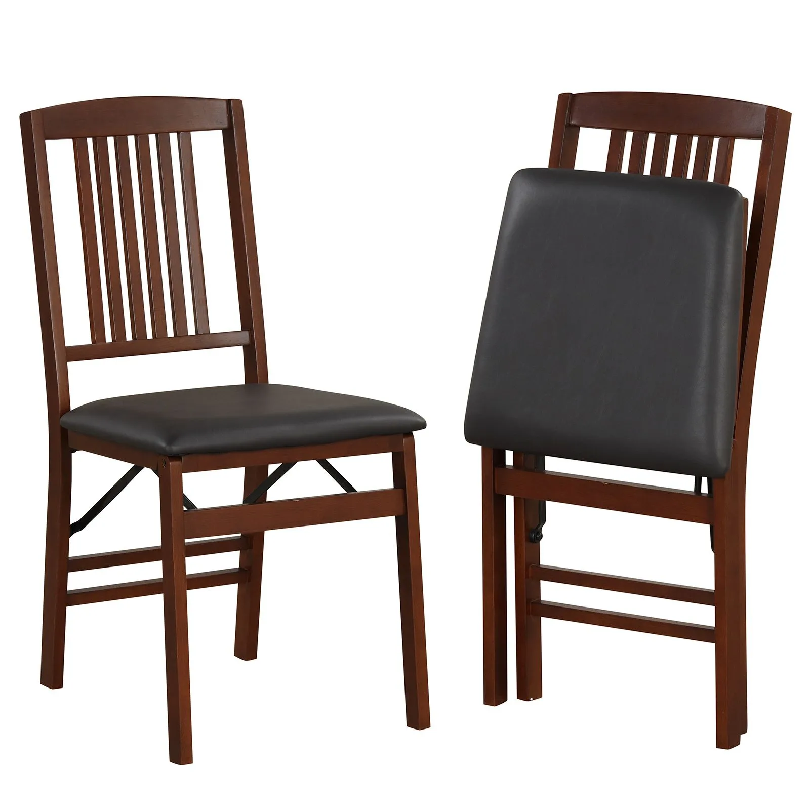 Set of 2 Upholstered Dining Chairs Folding Kitchen Chairs Wood Frame