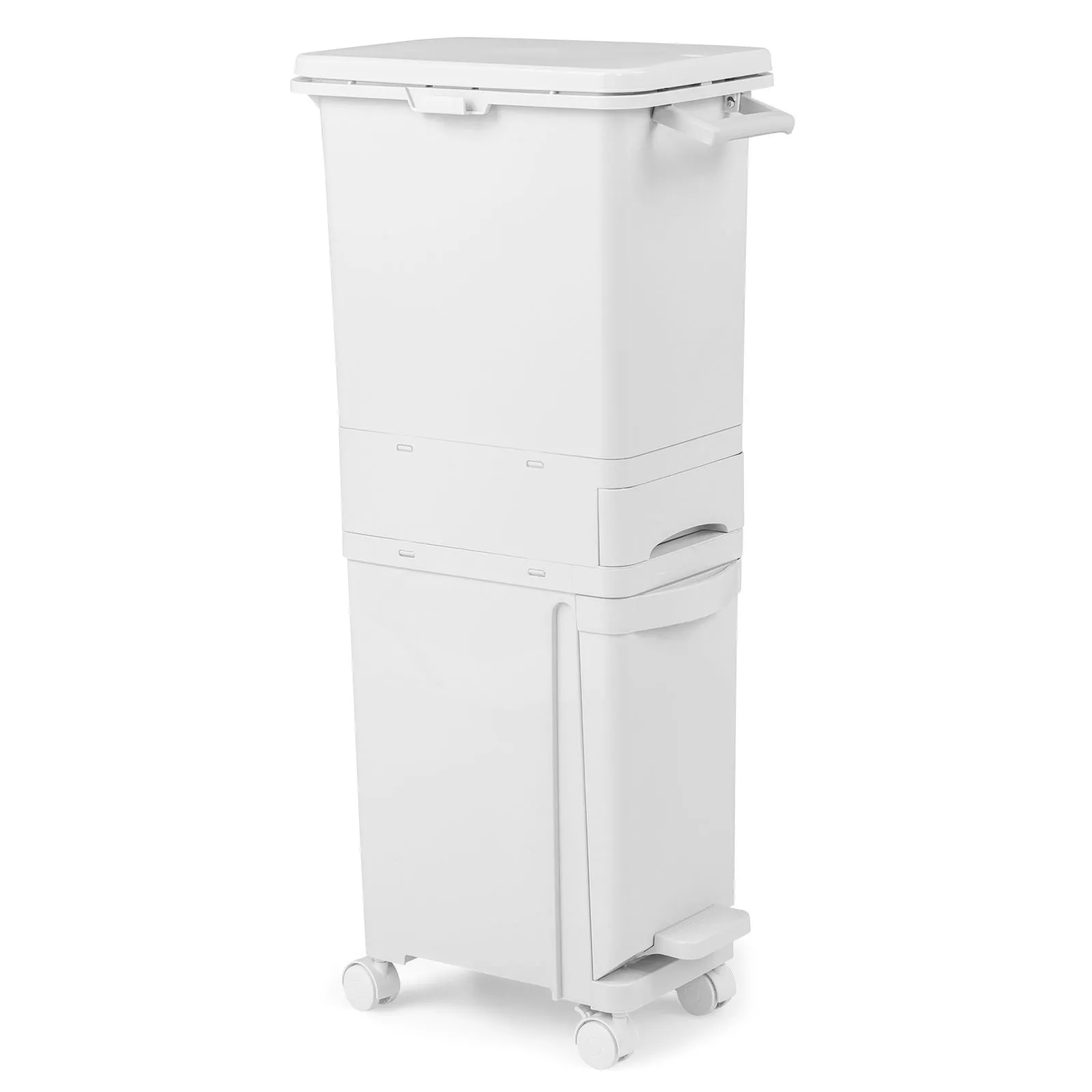 Trash Can Kitchen Garbage Bin With Tilting Bottom Bin & Middle Drawer