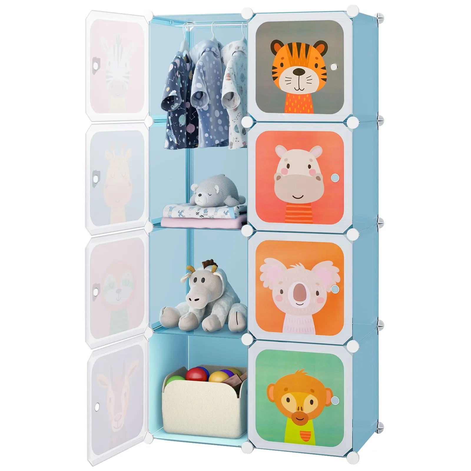 Portable Children Wardrobe 8- Cube Kid Closet Baby Dresser With Doors