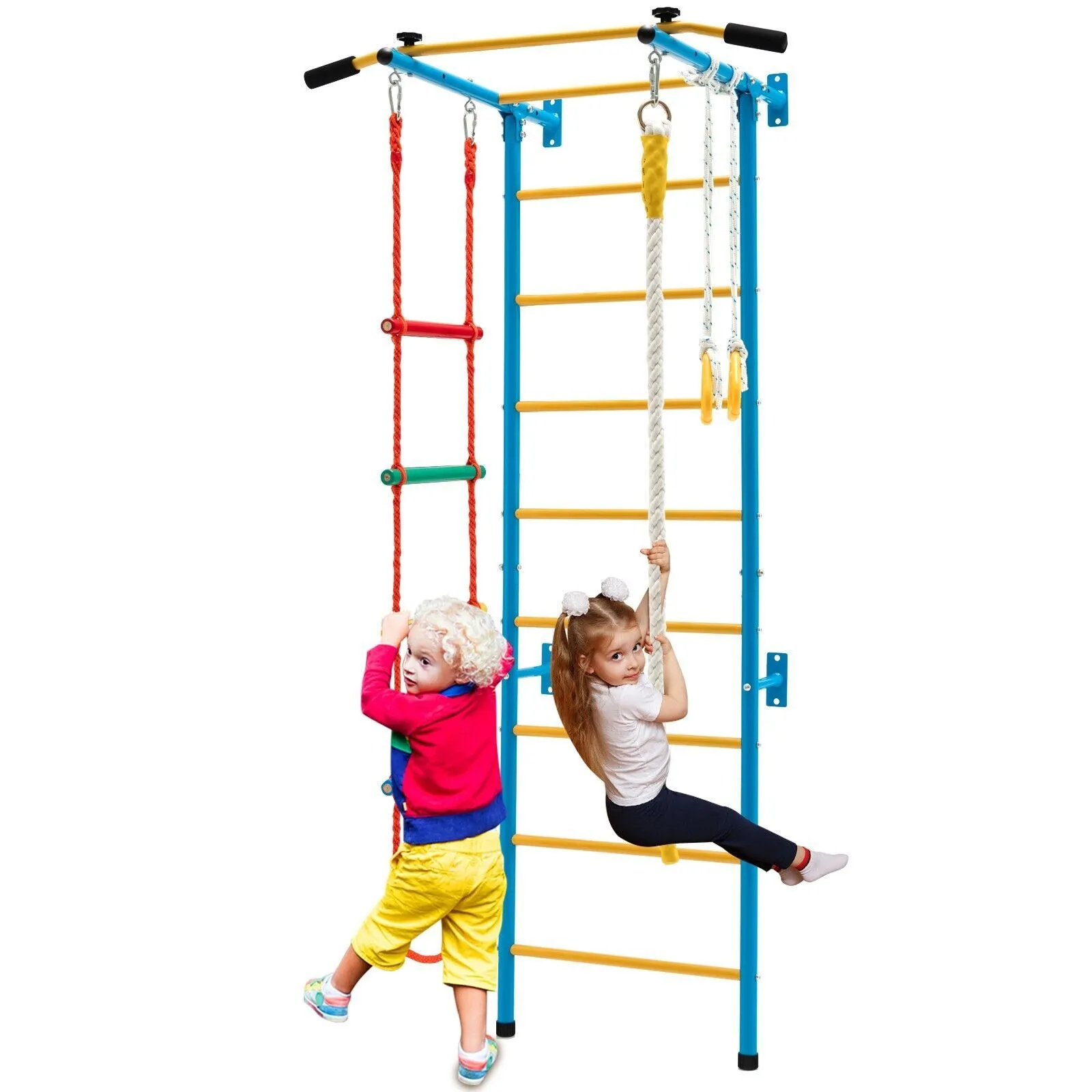 Kids Home Gym Set Wall Ladder Set With Rope and Gymnastic Rings For 3+