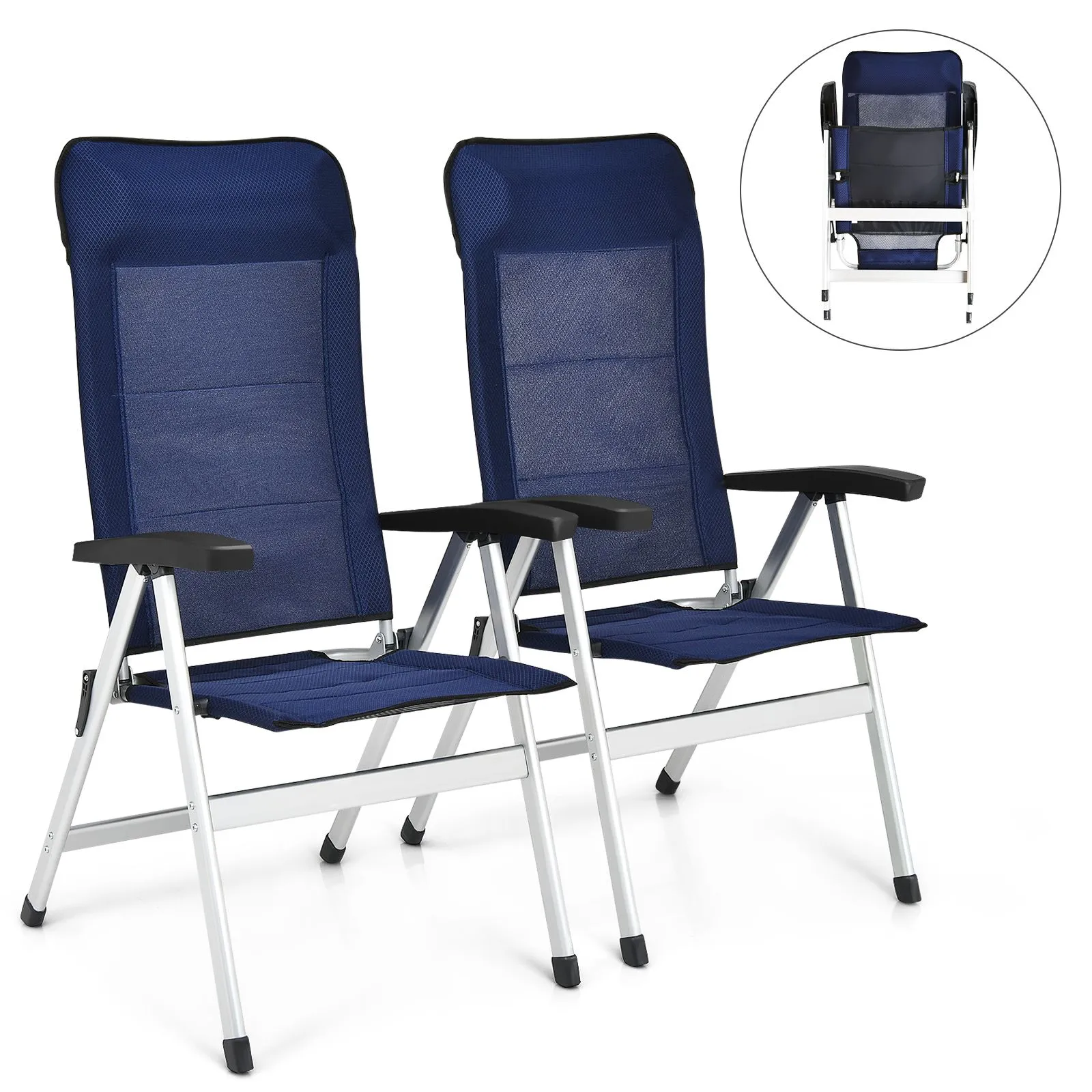 2 PCS Patio Folding Chairs Portable Chaise Lounger Adjustable Backrest