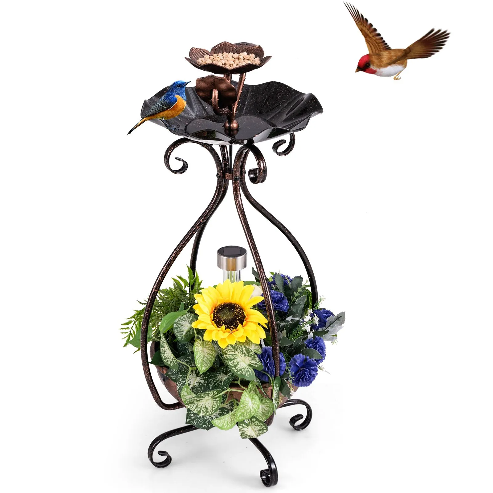 79cm Outdoor LED Bird Bath Vintage Pedestal Bird Feeder With Planter