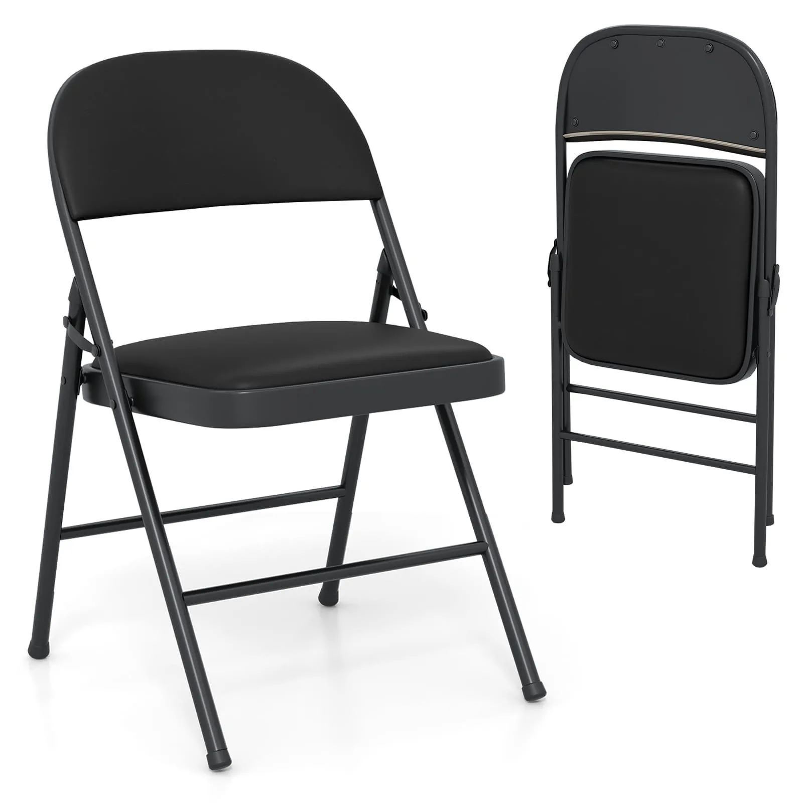 2 Pack Folding Chairs Padded Party Chairs With Metal Frame-Black