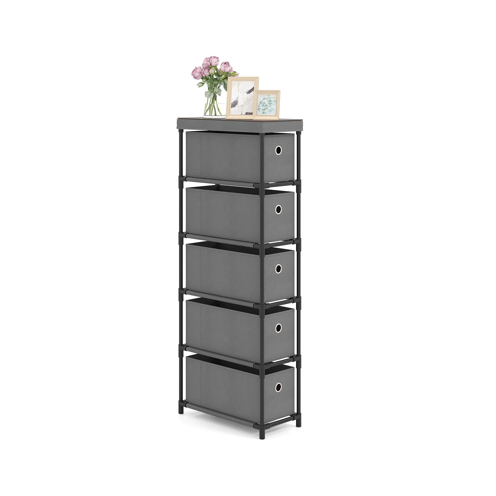 Narrow Dresser Slim Storage Tower 5-Drawer Chest With Easy Pull Handles