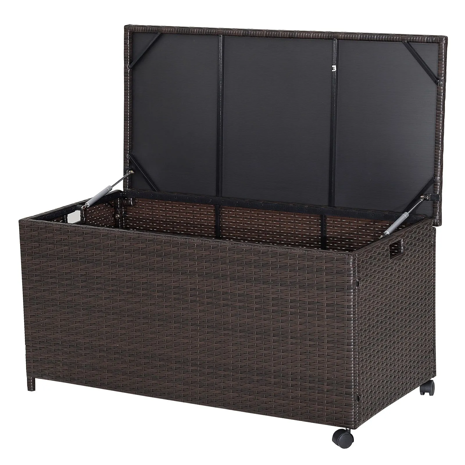 190L Deck Storage Box Patio Rattan Storage Container-Mix Brown