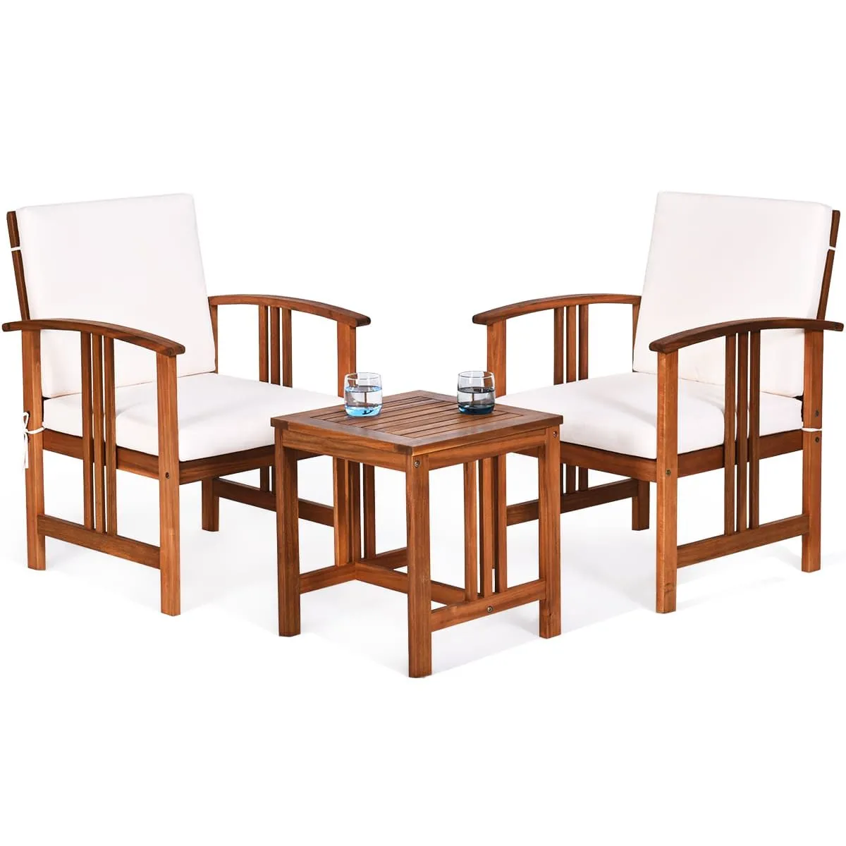 3-Piece Outdoor Acacia Wood Sofa Set With Cushions-White