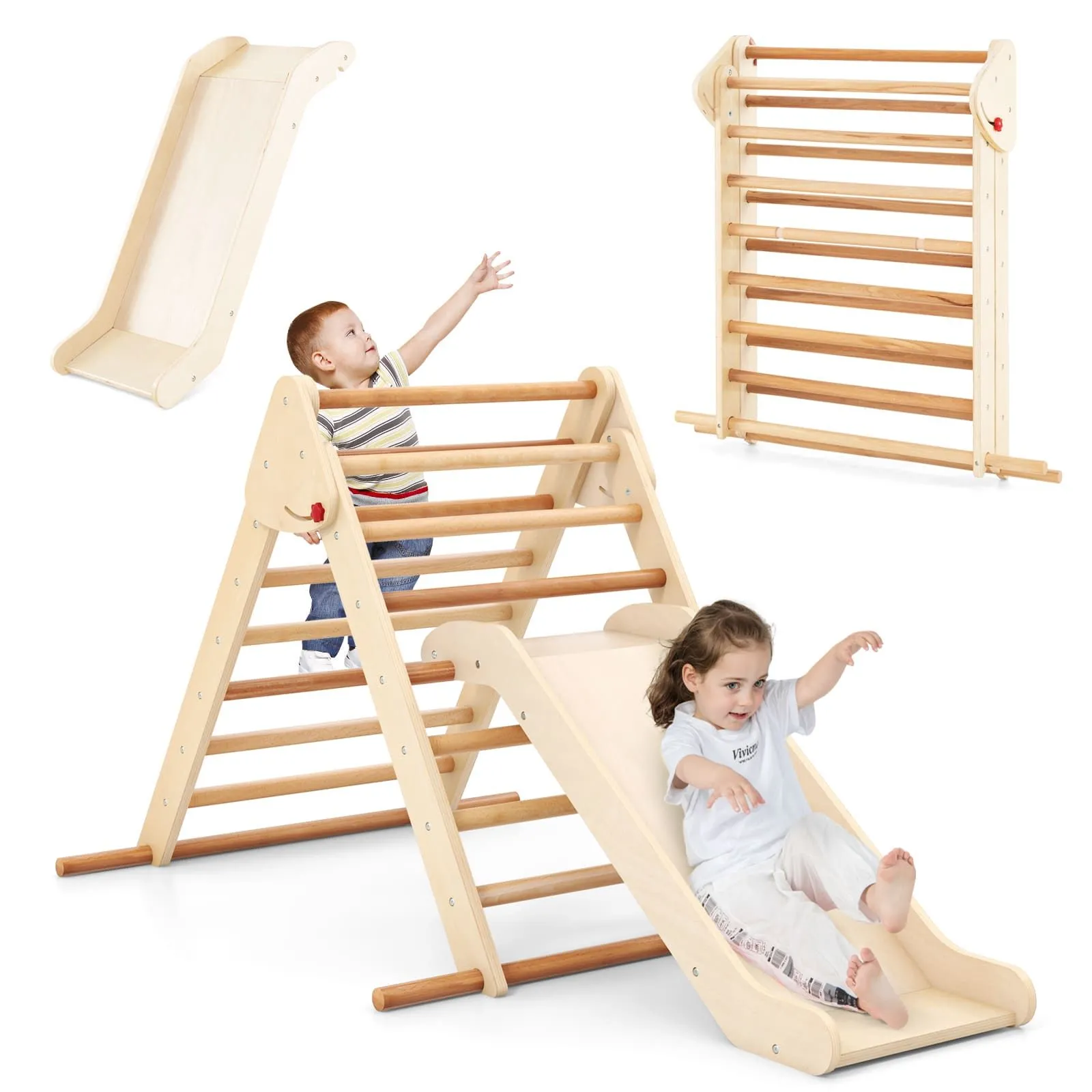 Pikler Triangle Set Folding Triangle Climber Climbing Frame-Natural