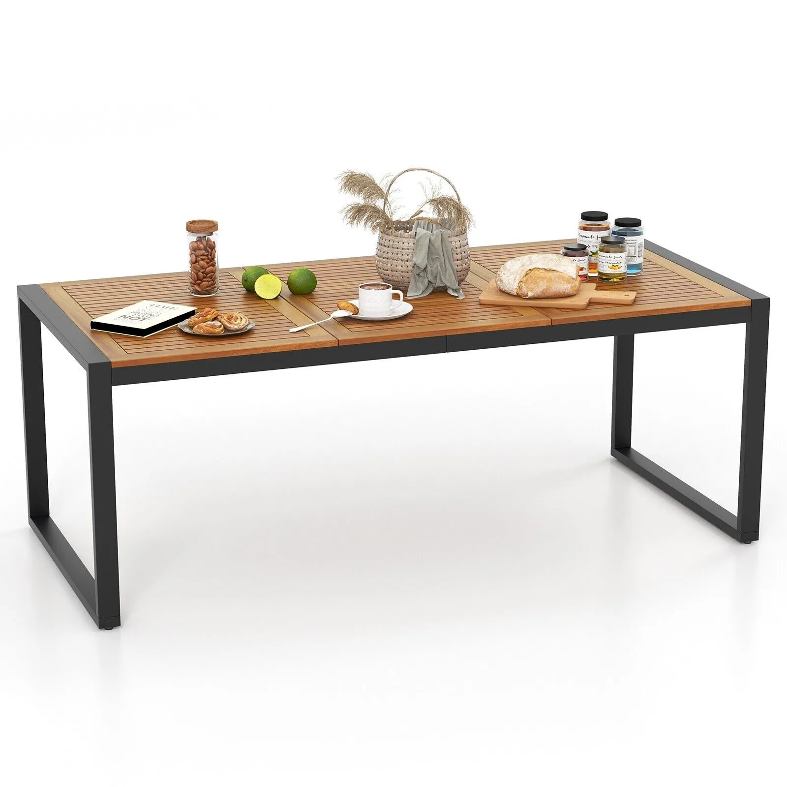 200 x 90cm Outdoor Dining Table For 8-Person With 5cm Umbrella Hole