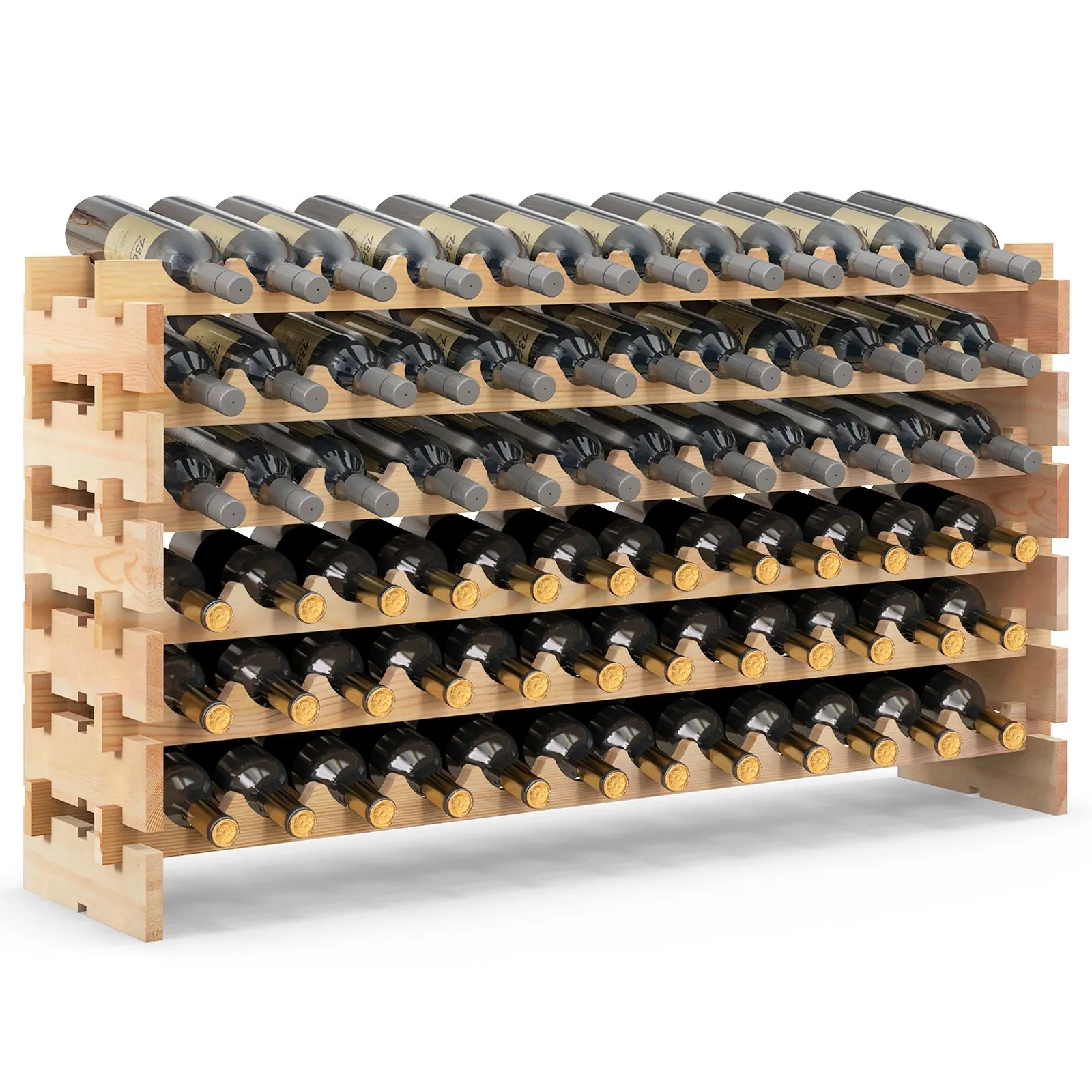 Stackable Modular Wine Rack 72 Bottle Capacity Wine Rack Holder Natural