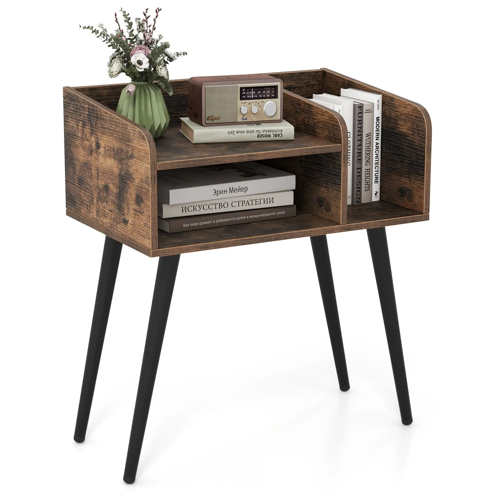 Modern Nightstand Brown 2-Tier Bedside Table End Table With Open Shelves