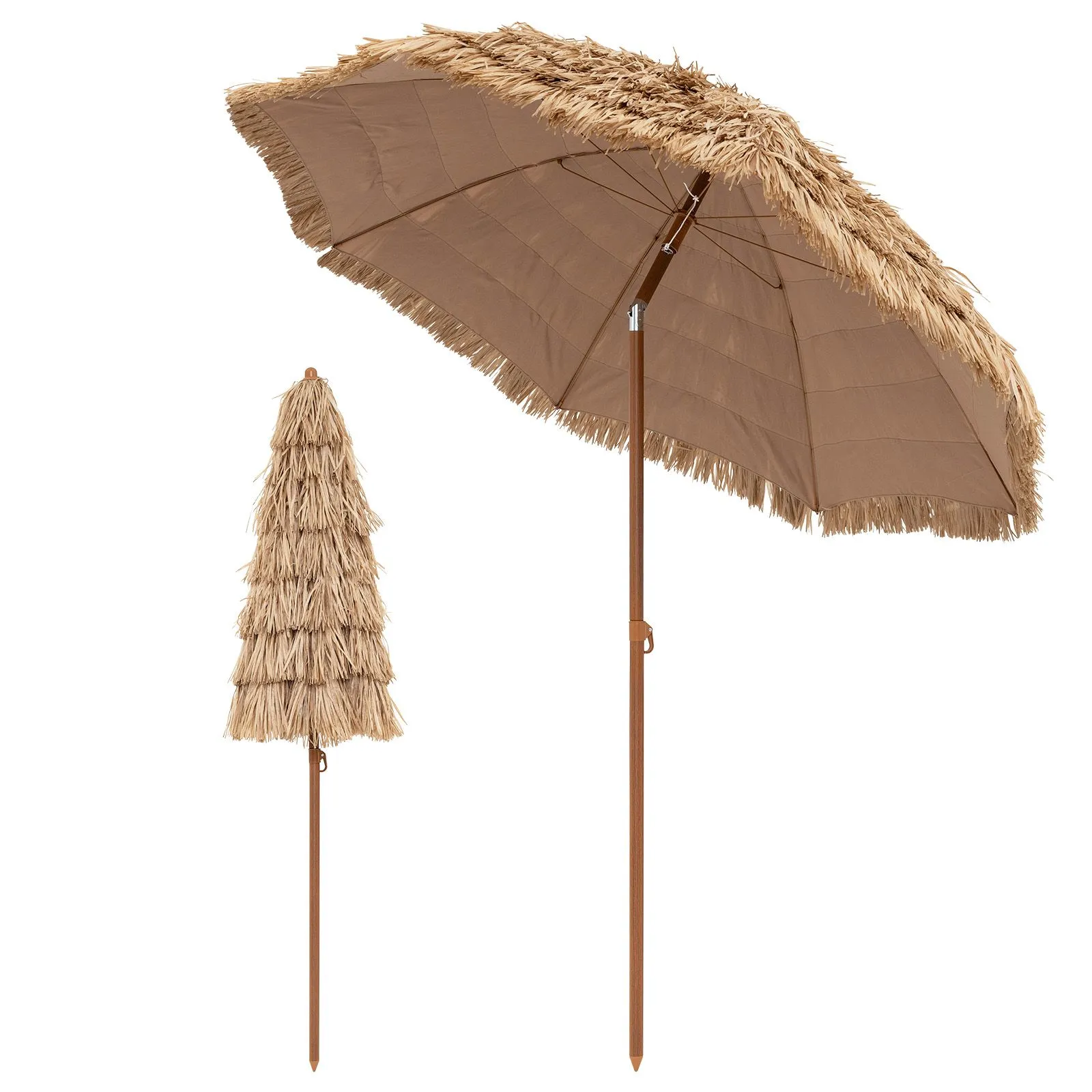 196 cm Thatched Tiki Umbrella With Tilt Beach Umbrella Patio Parasol