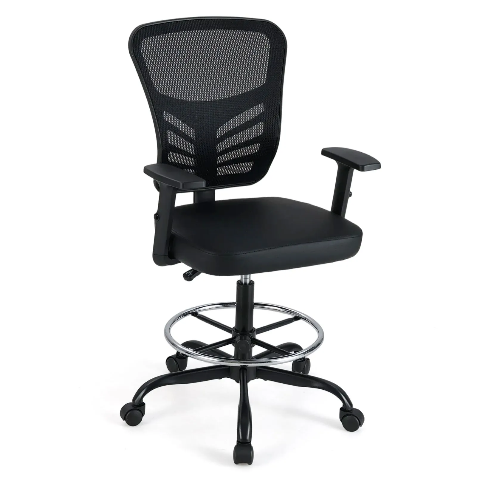Drafting Chair Swivel Task Chair With Armrests Height-adjustable-Black