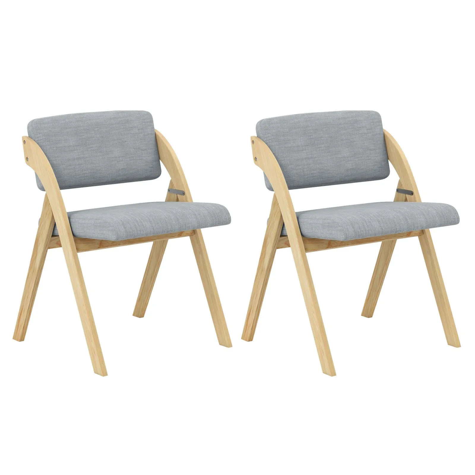 2 Pack Dining Chairs Folding Kitchen Chair With Rubber Wood Legs-Grey