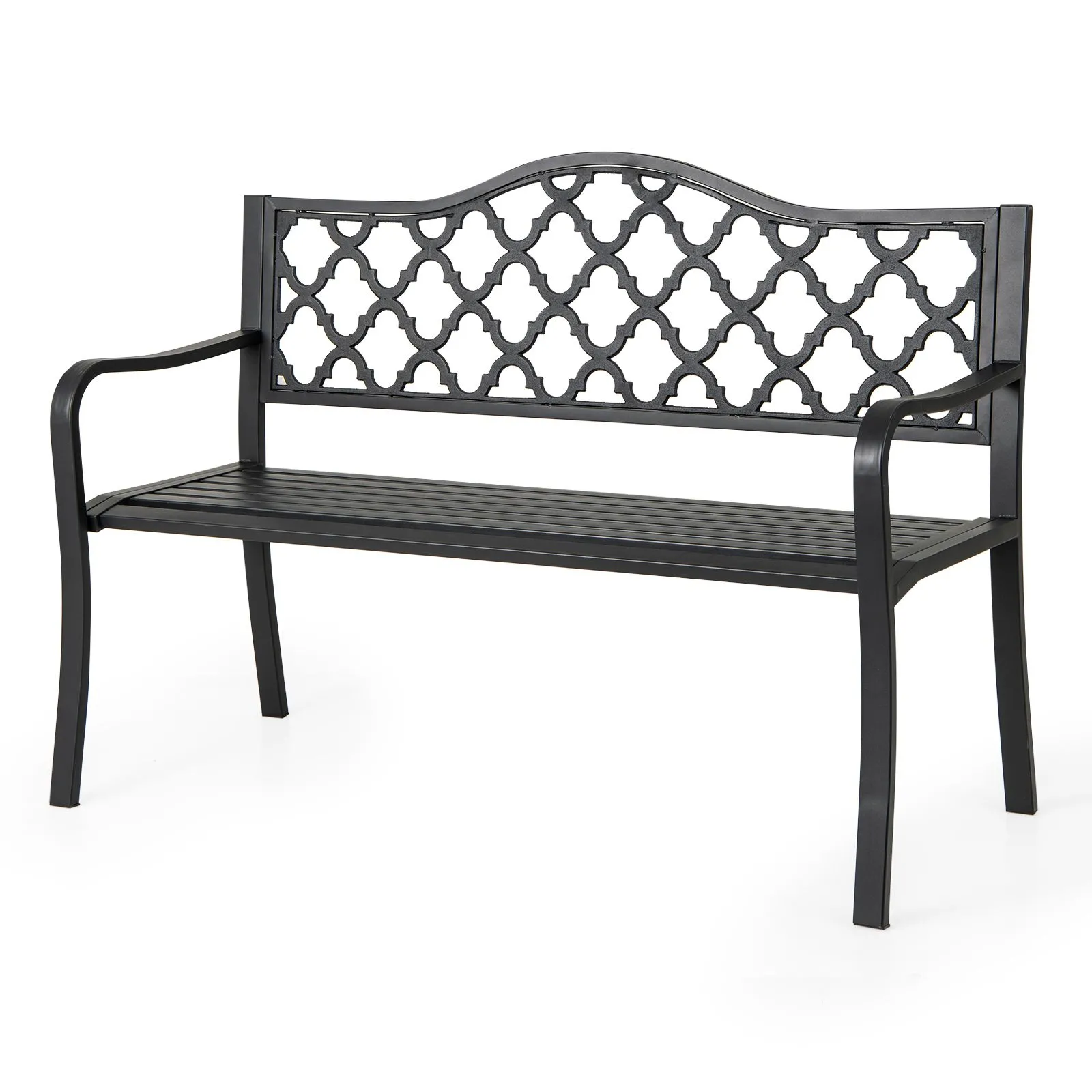 128CM Patio Bench Slatted Metal Garden Bench for 2-3 People Black