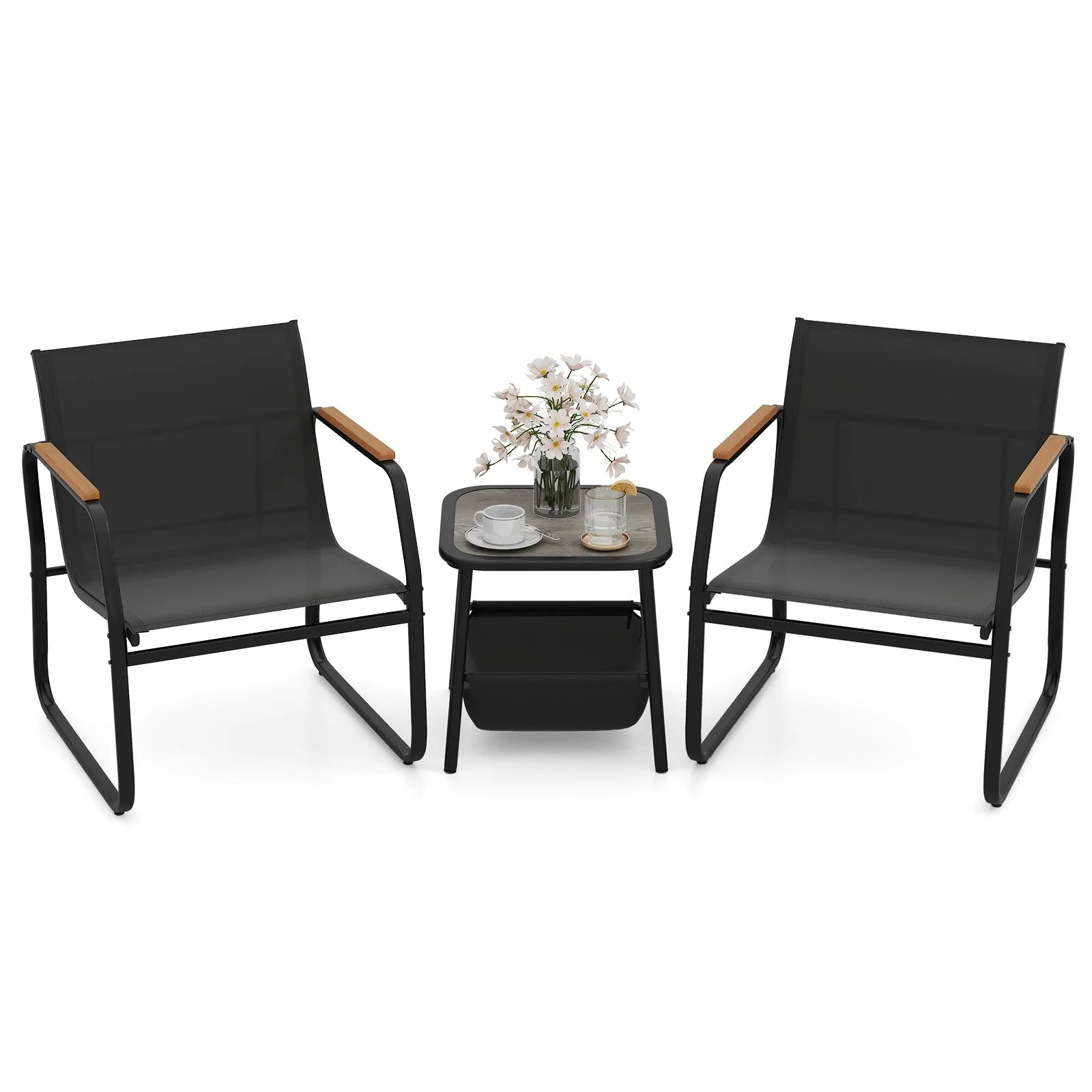 3PCS Outdoor Bistro Conversation Set With Front Porch Table And Chairs