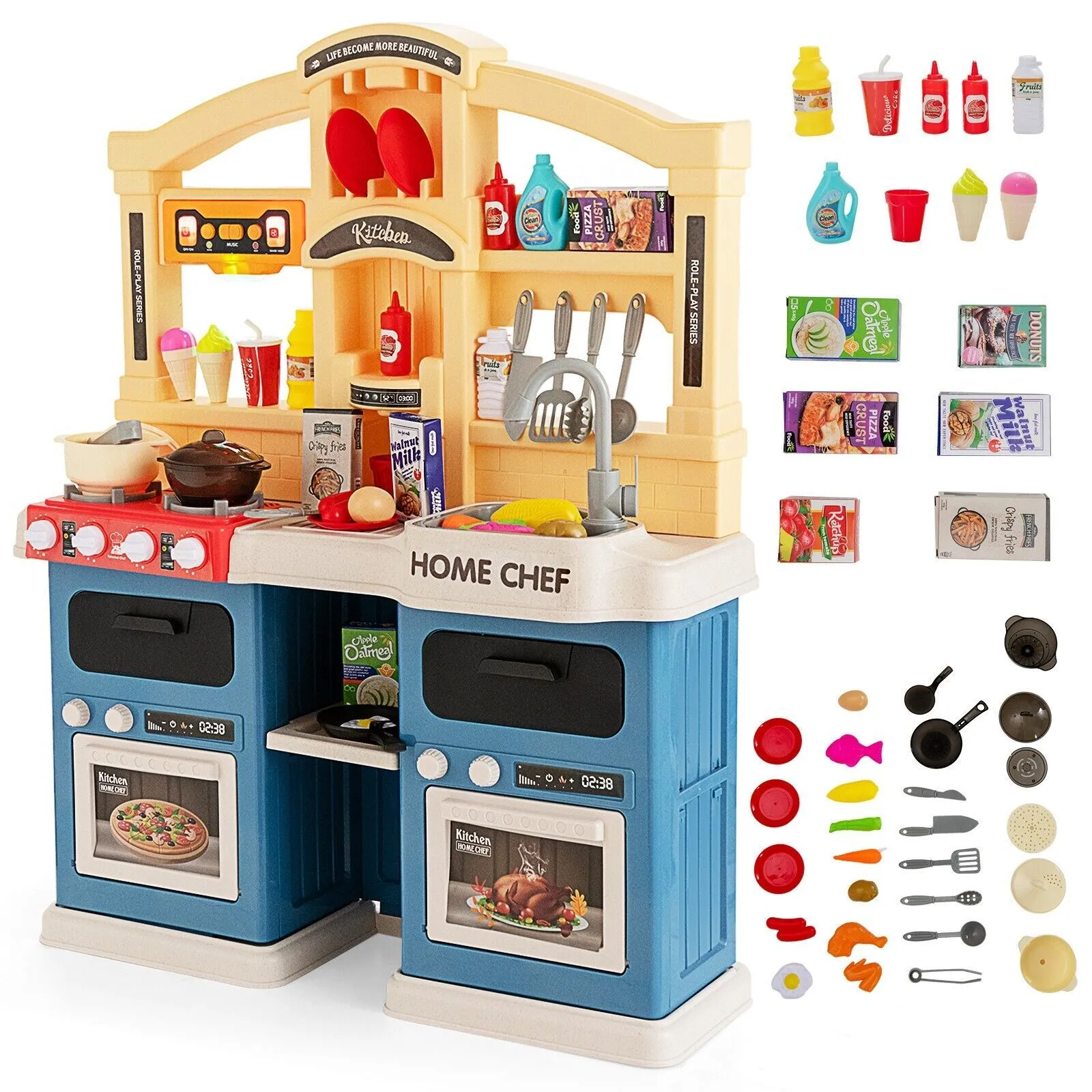 69 PCS Play Kitchen Pretend Role Play Toy Set Simulated Food Age 3+