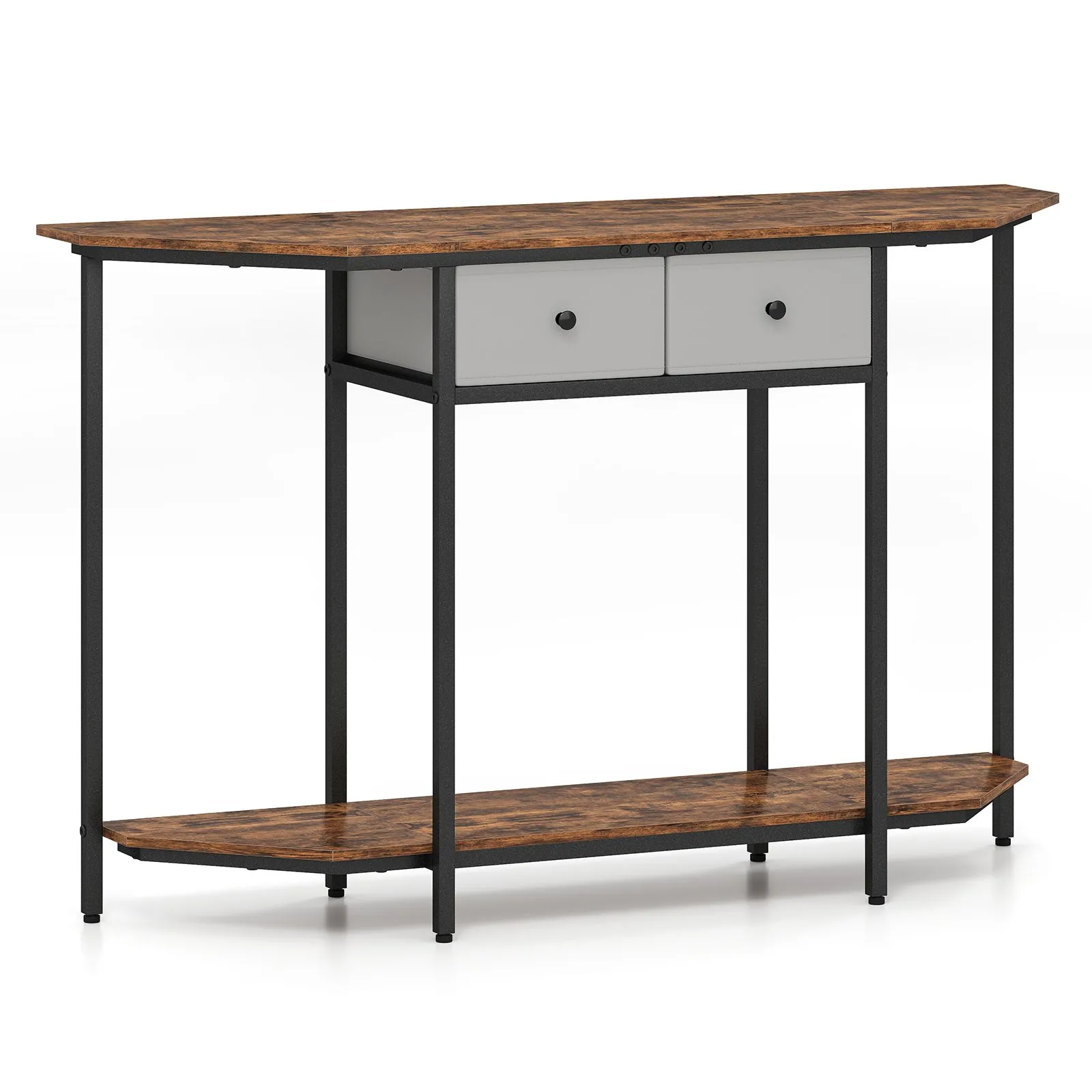 130 CM Console Table 2-Tier Entryway Table with 2 Drawers-Brown