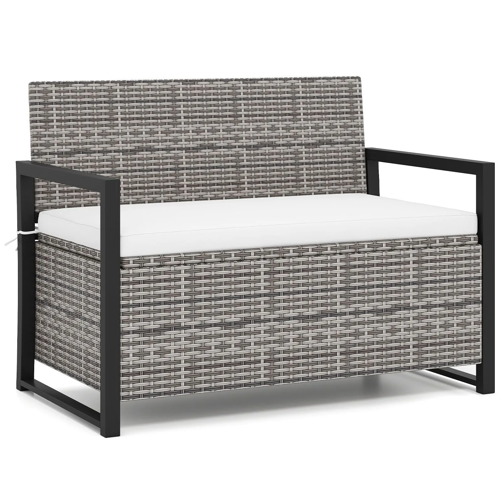 150L Outdoor Storage Bench PE Rattan Deck Box Seat With Cushion-Gray