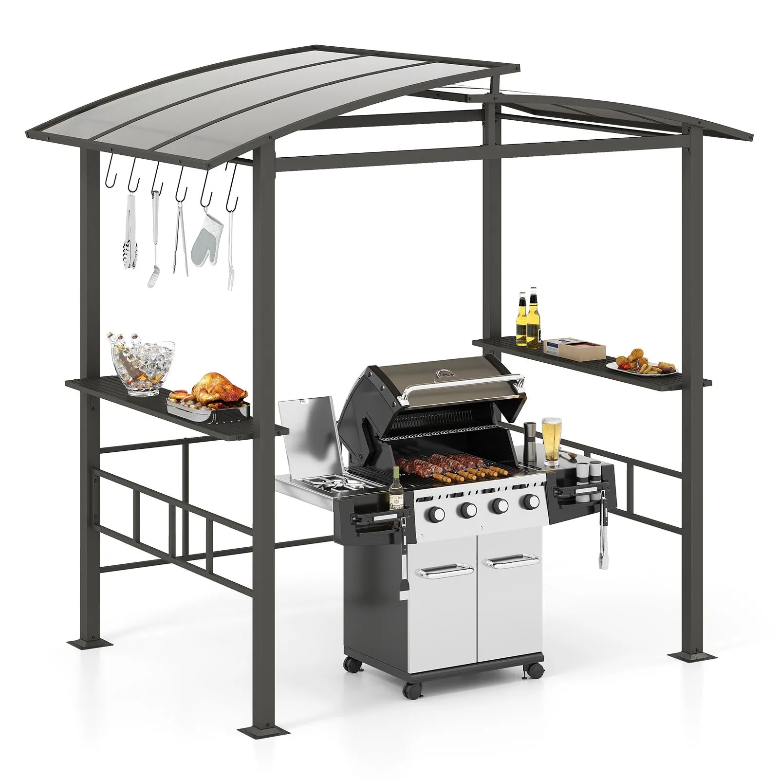 248 x 150 cm Hardtop Grill Gazebo With Vented Polycarbonate Roof