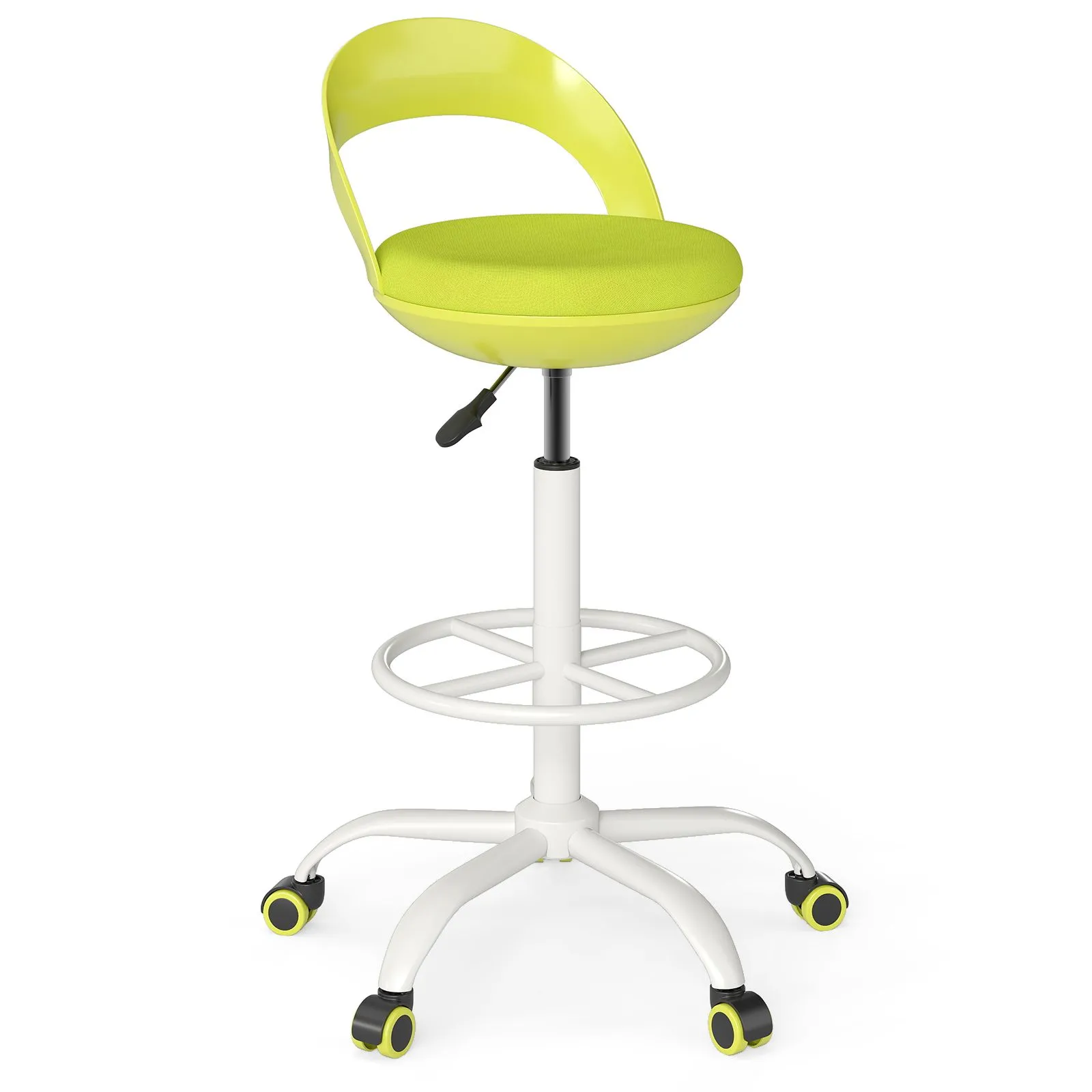 Drafting Stool Rolling Desk Chair With Wheels And Low Backrest-Green