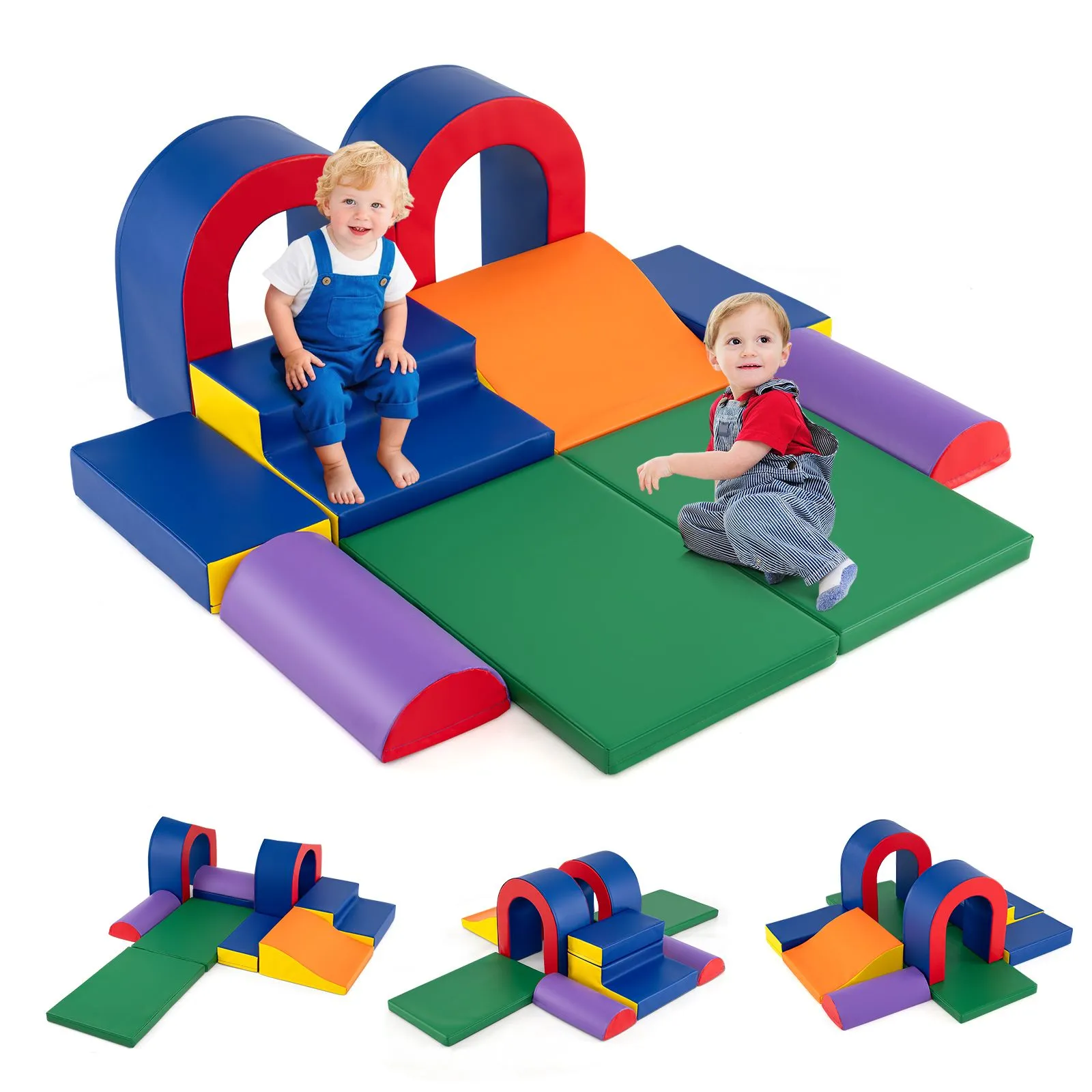 10-Piece Foam Climbing Blocks Soft PU Leather Play Gym-Multi