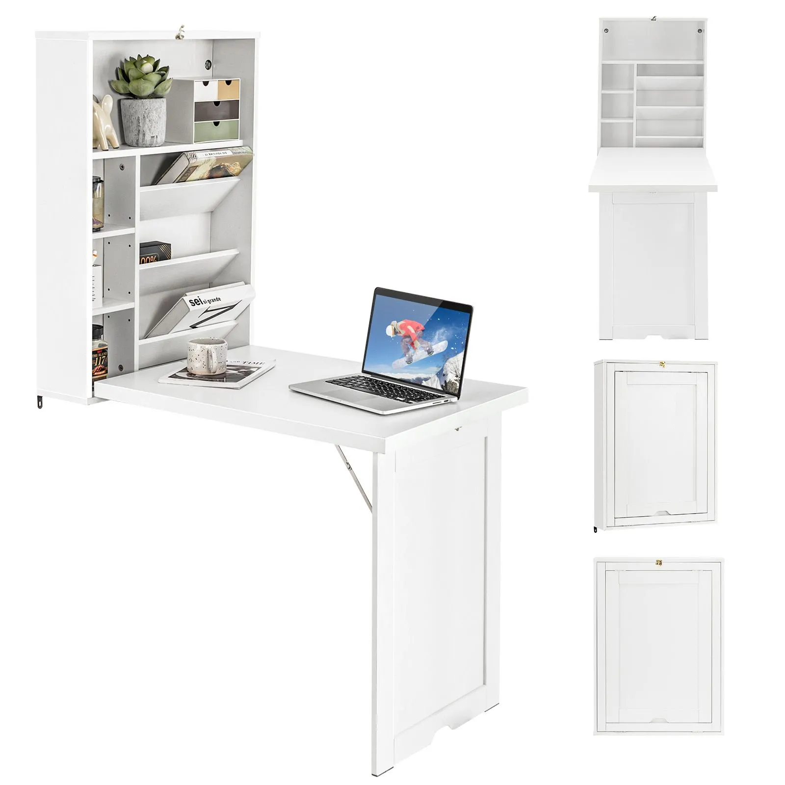 Wall Mounted Desk Foldable Floating Desk With Tilt Storage Partition