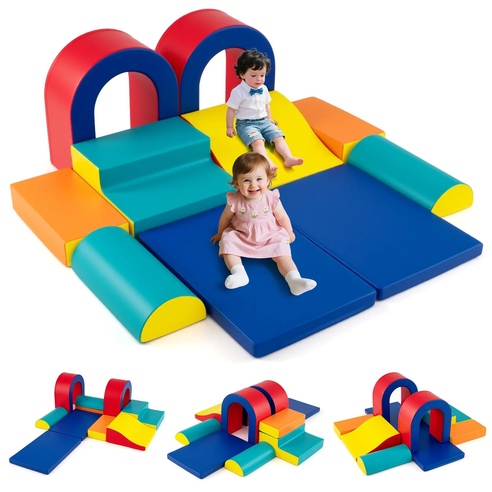 10-Piece Climber Playset Foam Climbing Blocks Soft Play Gym-Red