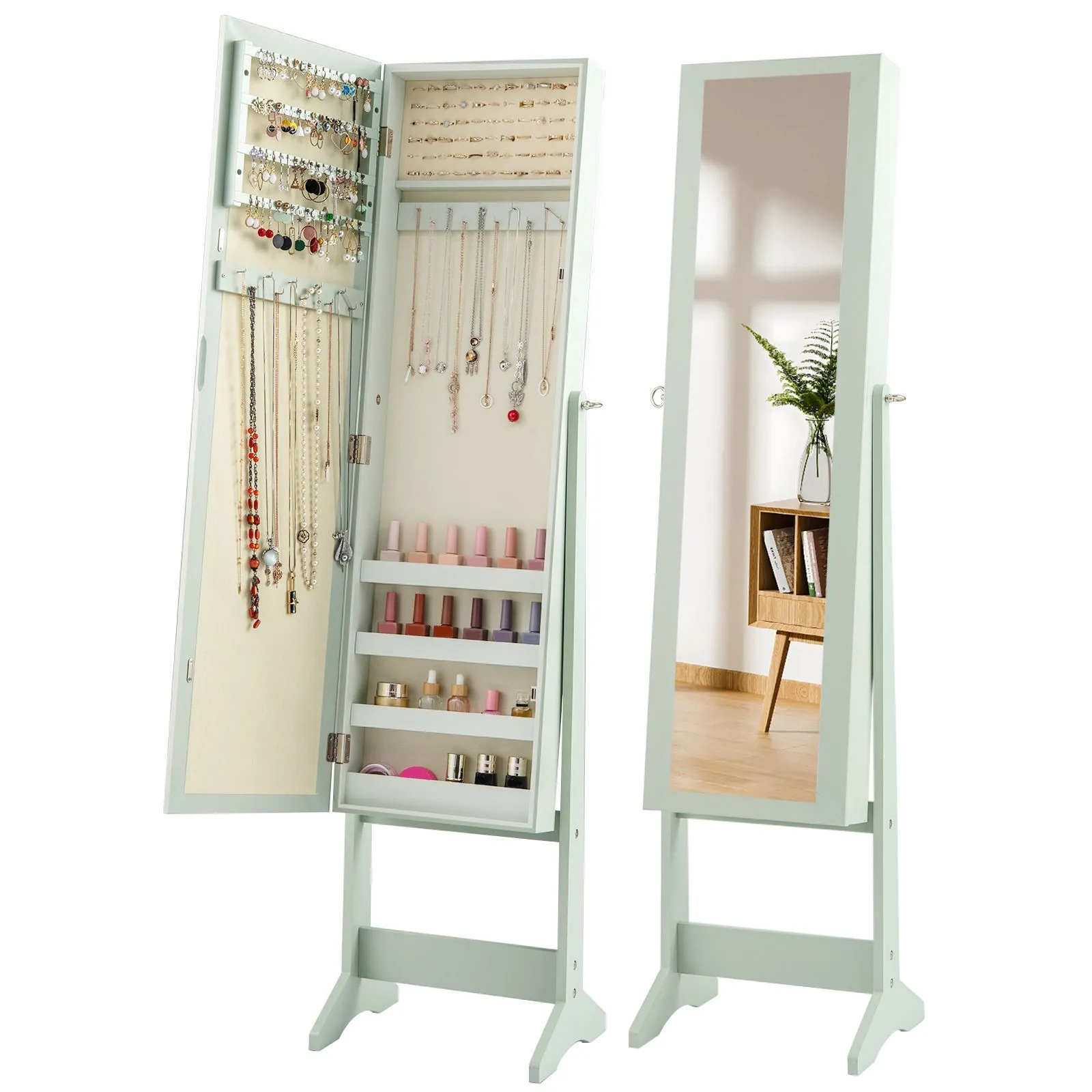 Mirrored Jewellery Armoire 3 Tilting Angles Jewelry Cabinet Organizer